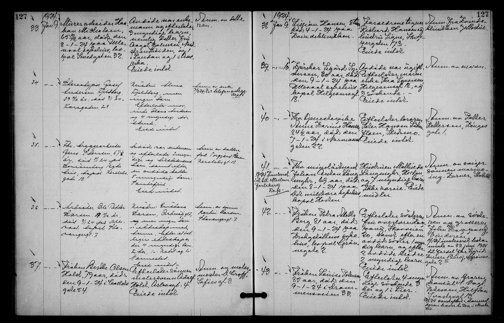 Oslo skifterett, AV/SAO-A-10383/G/Ga/Gac/L0012: Dødsfallsprotokoll, 1923-1925, s. 127