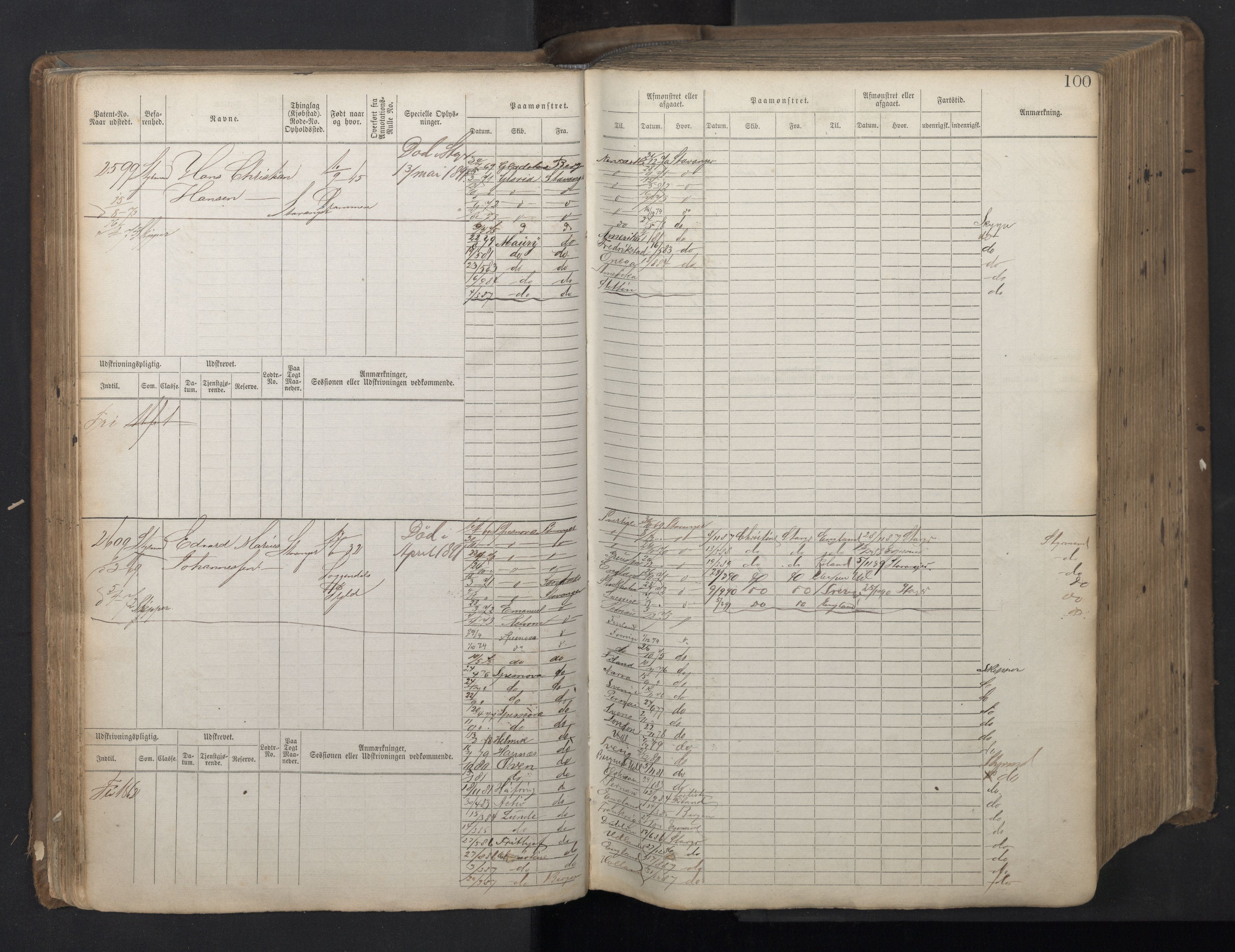 Stavanger sjømannskontor, AV/SAST-A-102006/F/Fb/Fbb/L0018: Sjøfartshovedrulle patnentnr. 2402-3602 (dublett), 1869, s. 103