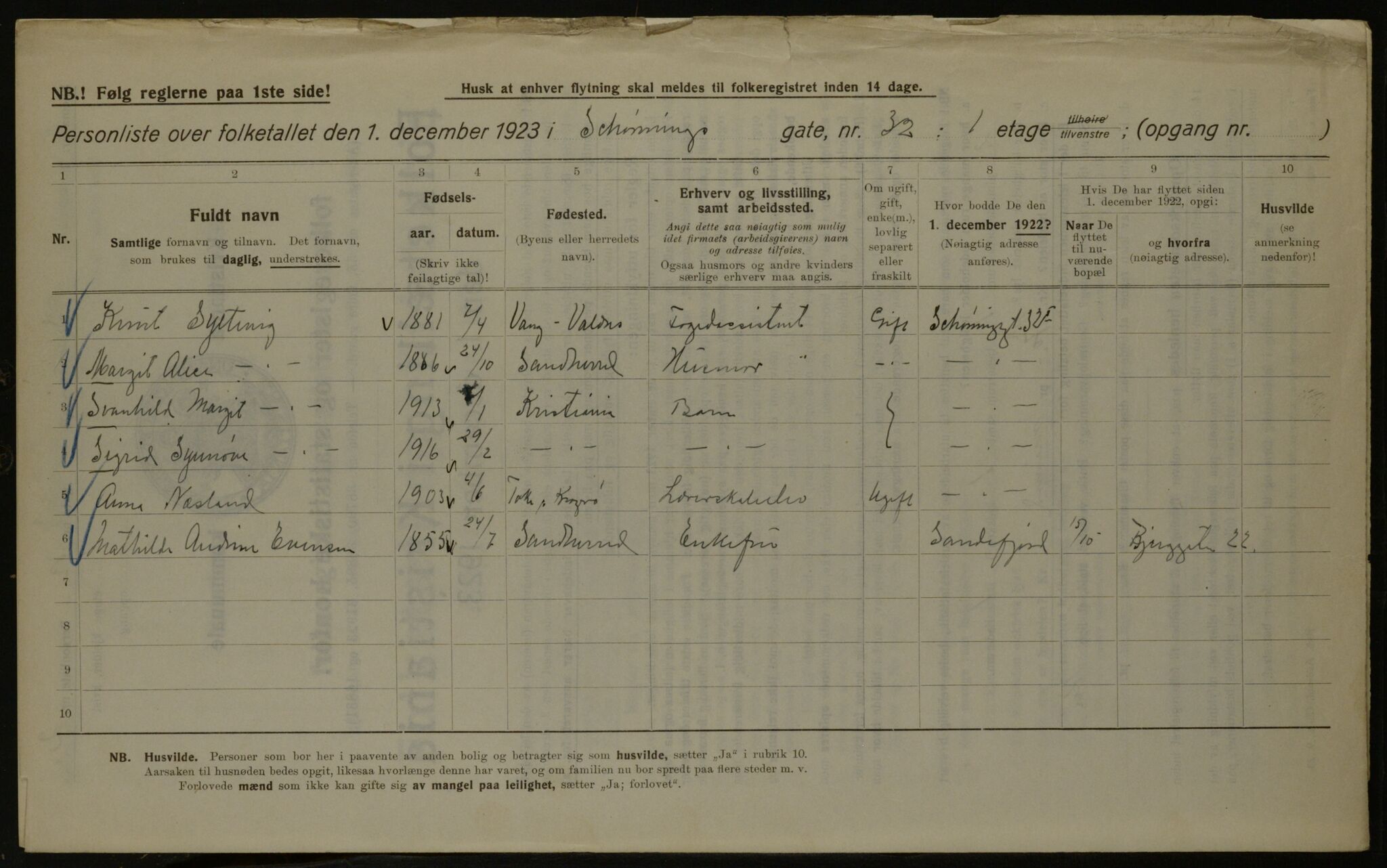 OBA, Kommunal folketelling 1.12.1923 for Kristiania, 1923, s. 103928