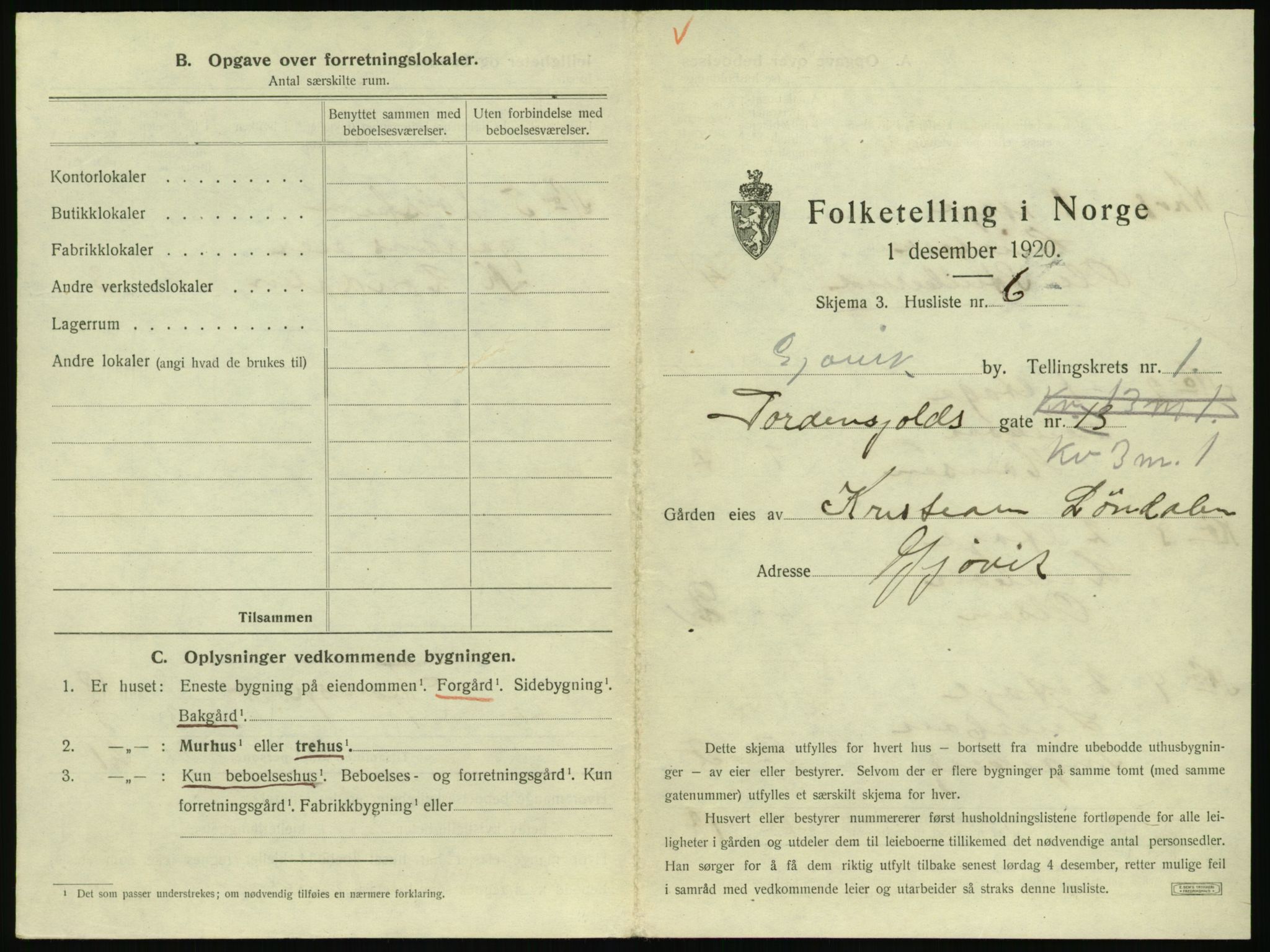 SAH, Folketelling 1920 for 0502 Gjøvik kjøpstad, 1920, s. 38