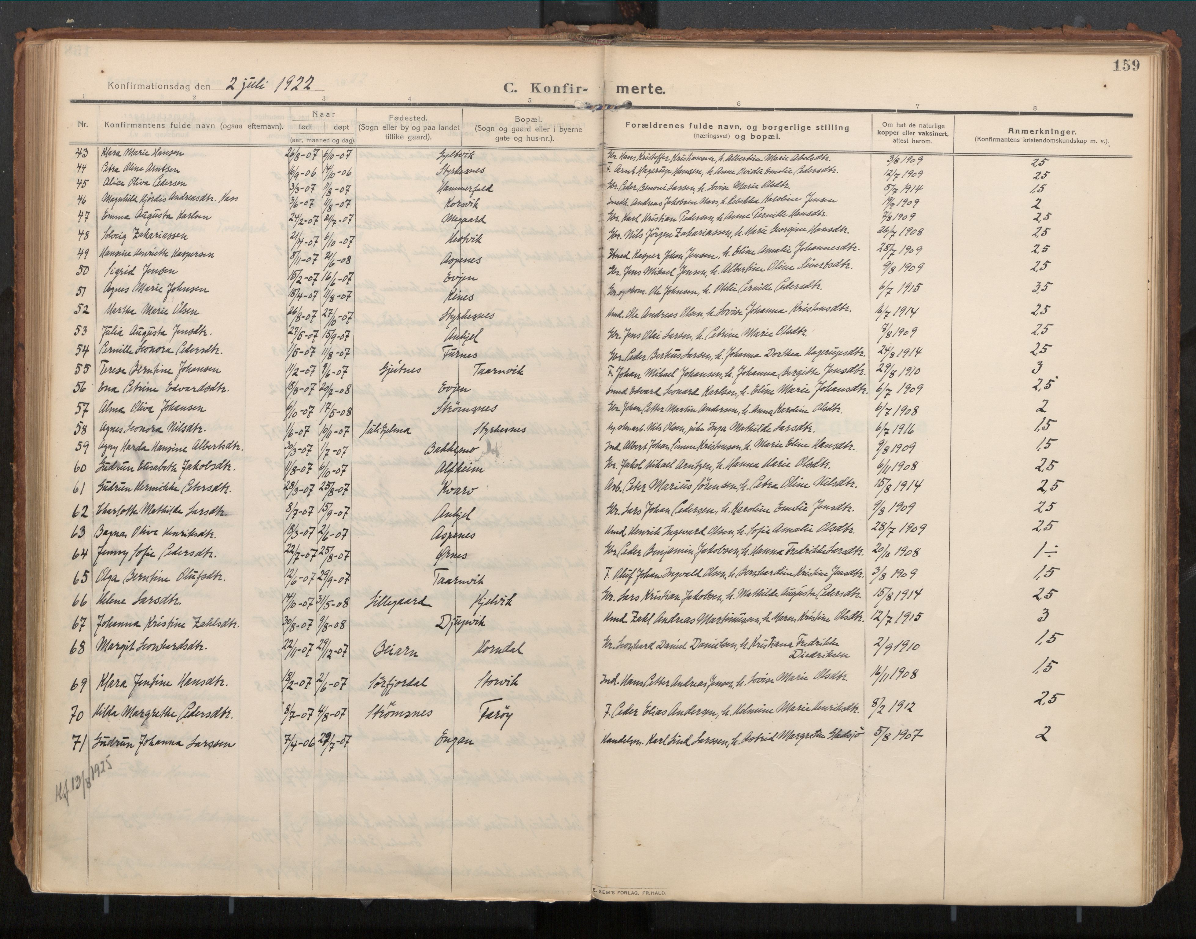 Ministerialprotokoller, klokkerbøker og fødselsregistre - Nordland, SAT/A-1459/854/L0784: Ministerialbok nr. 854A07, 1910-1922, s. 159