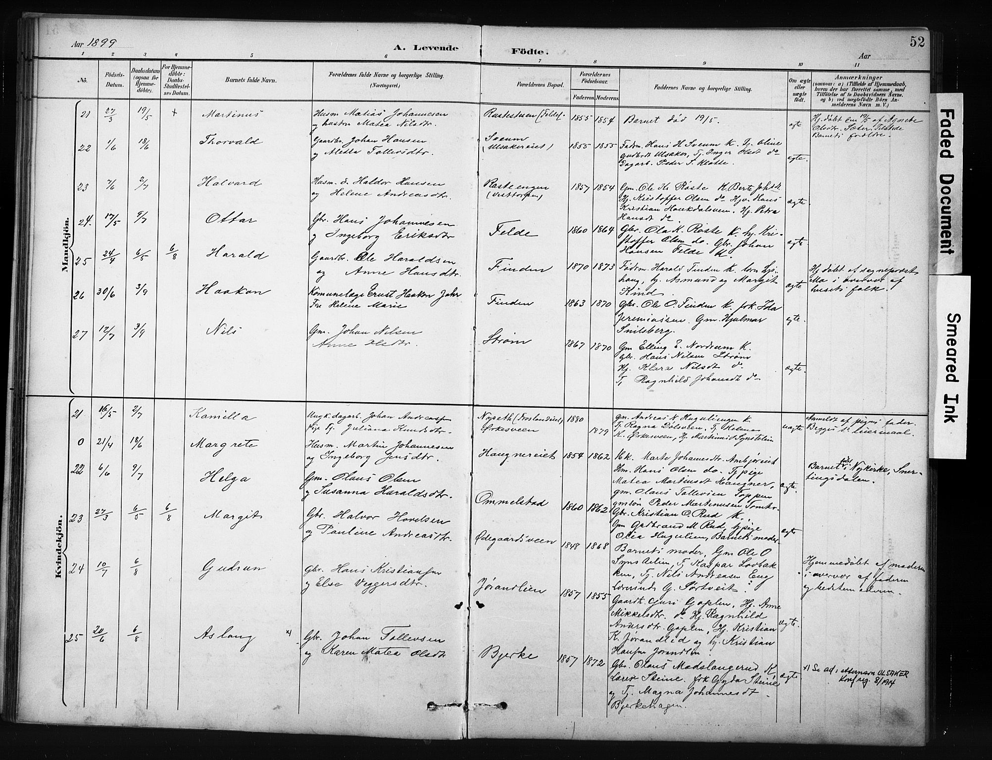 Nordre Land prestekontor, AV/SAH-PREST-124/H/Ha/Hab/L0012: Klokkerbok nr. 12, 1891-1909, s. 52