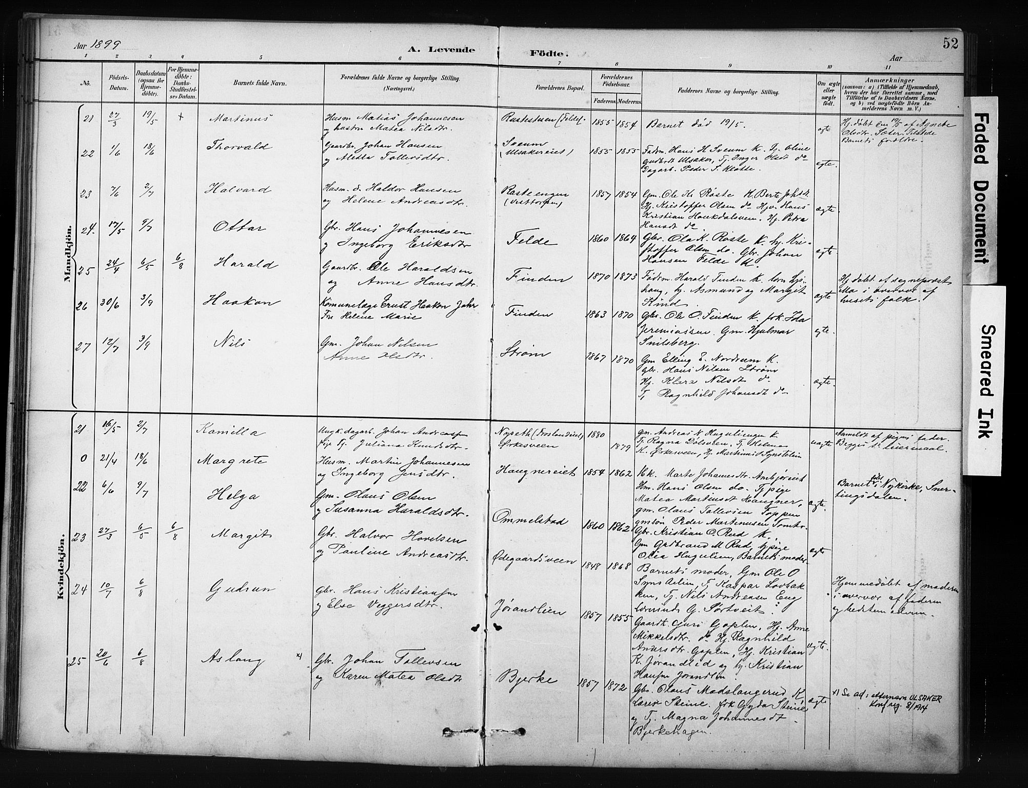 Nordre Land prestekontor, SAH/PREST-124/H/Ha/Hab/L0012: Klokkerbok nr. 12, 1891-1909, s. 52