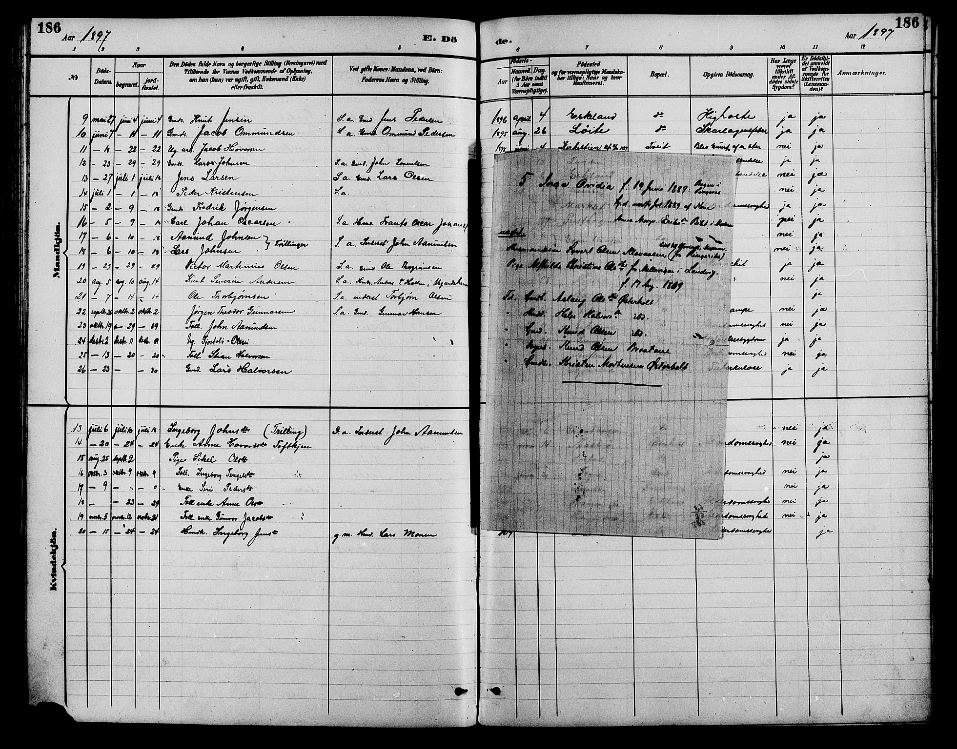 Gjerstad sokneprestkontor, SAK/1111-0014/F/Fb/Fba/L0007: Klokkerbok nr. B 7, 1891-1908, s. 186