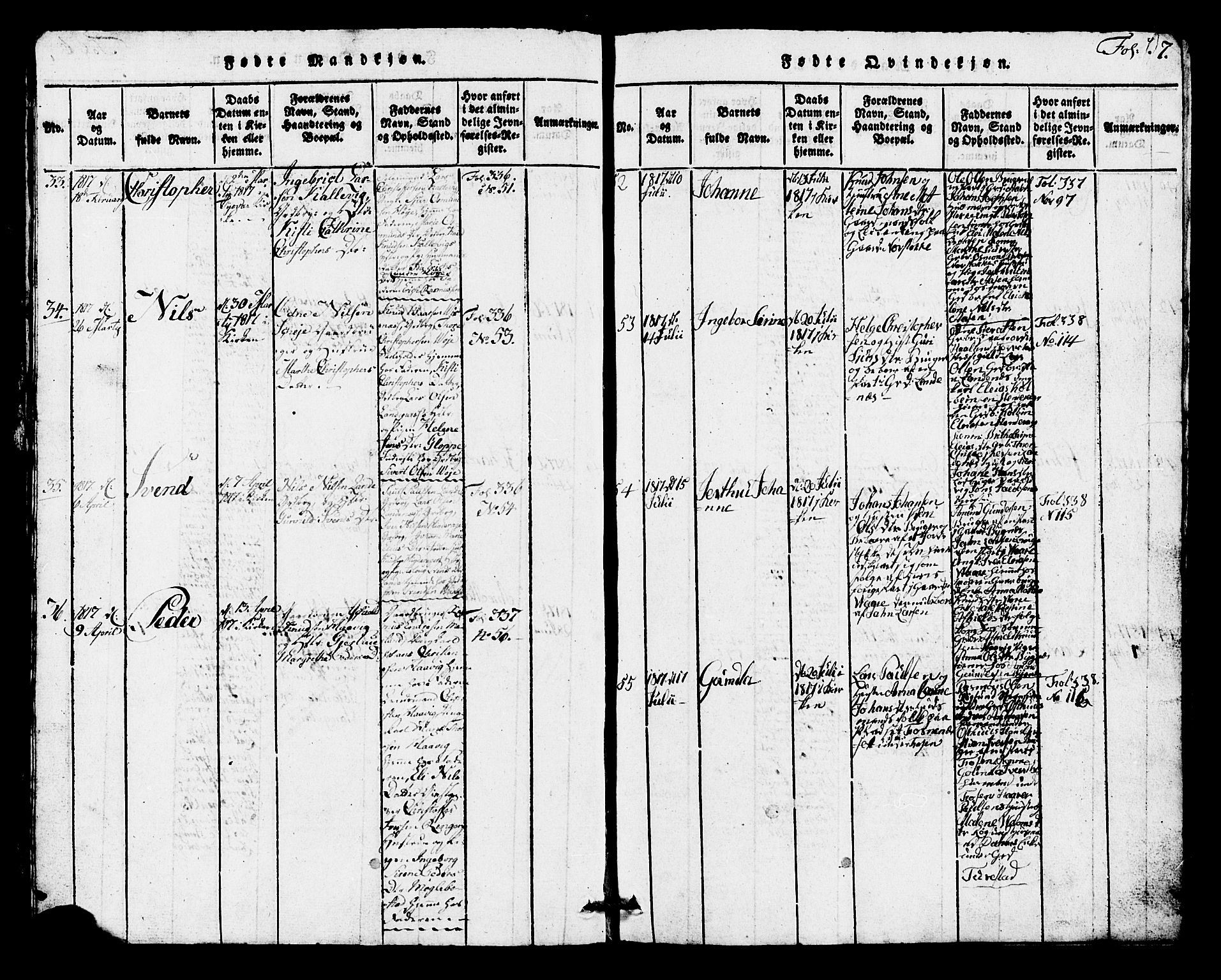 Avaldsnes sokneprestkontor, AV/SAST-A -101851/H/Ha/Hab/L0001: Klokkerbok nr. B 1, 1816-1825, s. 7