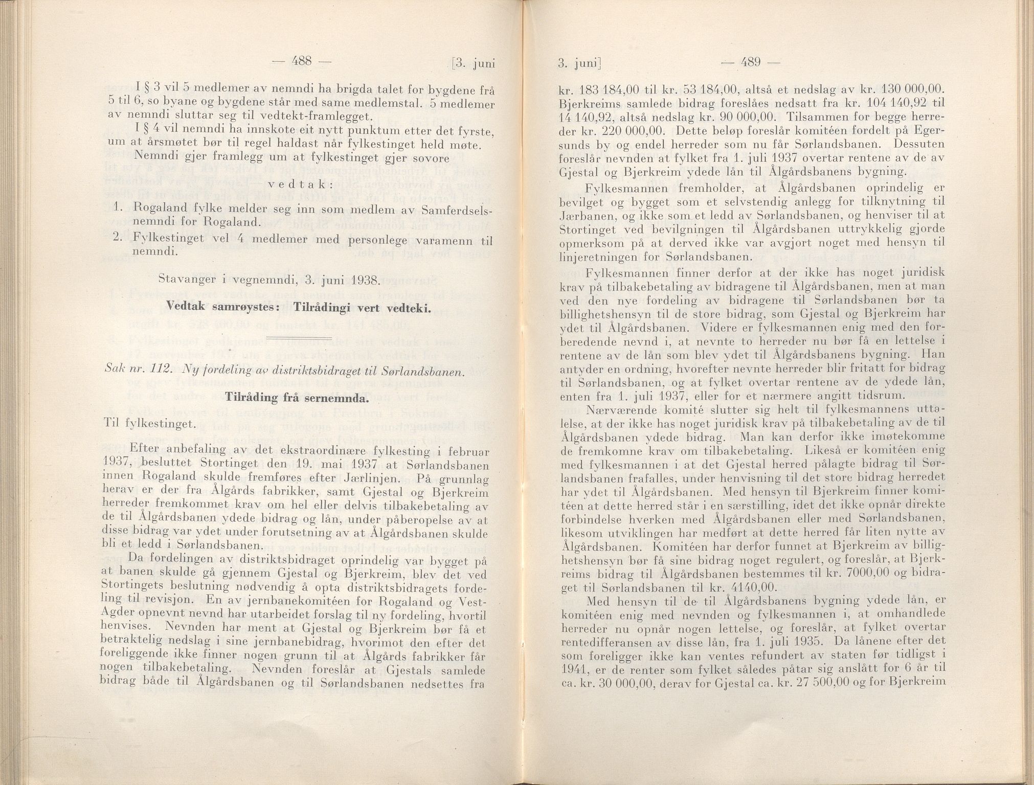 Rogaland fylkeskommune - Fylkesrådmannen , IKAR/A-900/A/Aa/Aaa/L0057: Møtebok , 1938, s. 488-489