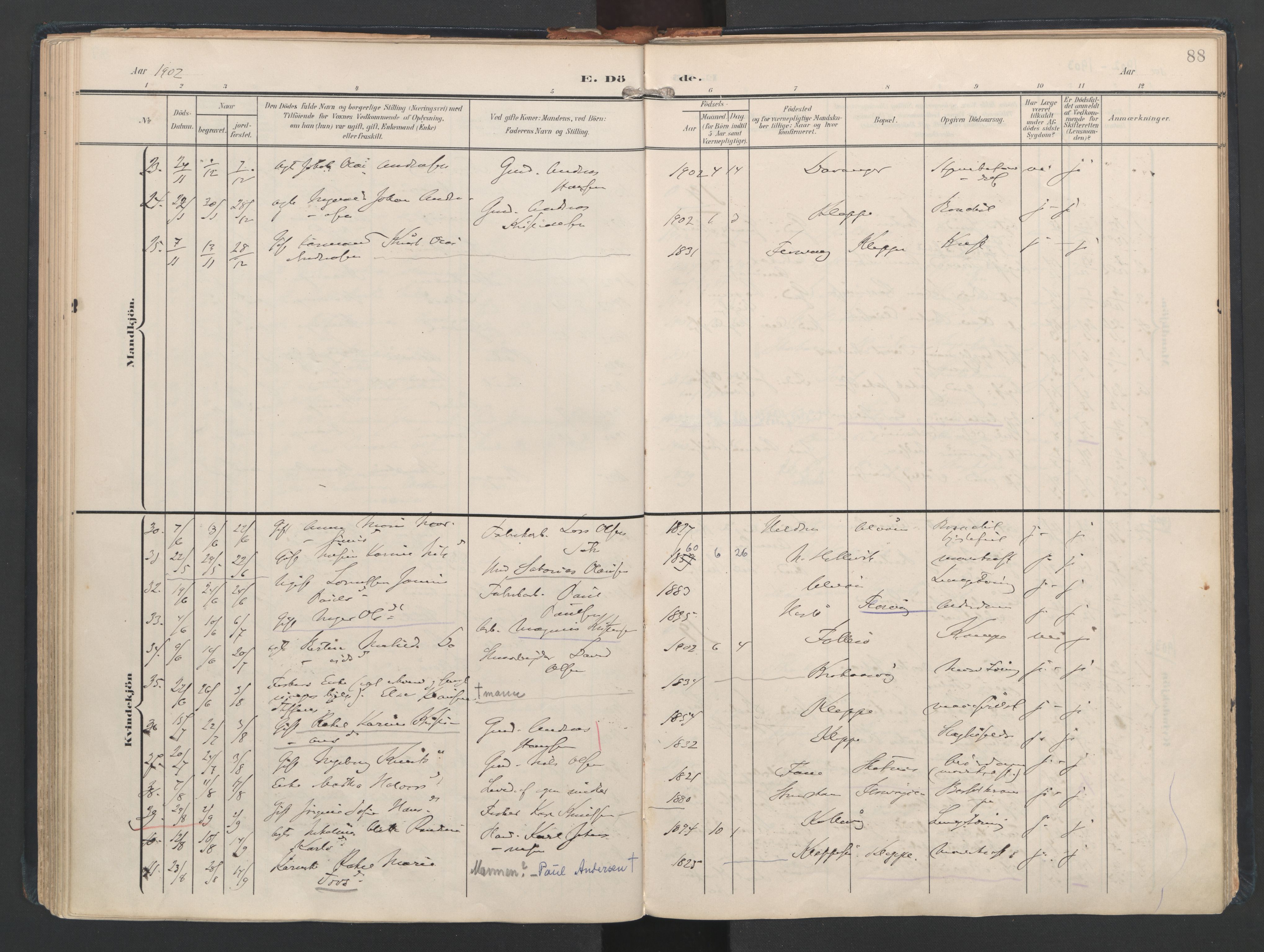 Askøy Sokneprestembete, AV/SAB-A-74101/H/Ha/Haa/Haad/L0001: Ministerialbok nr. D 1, 1902-1916, s. 88