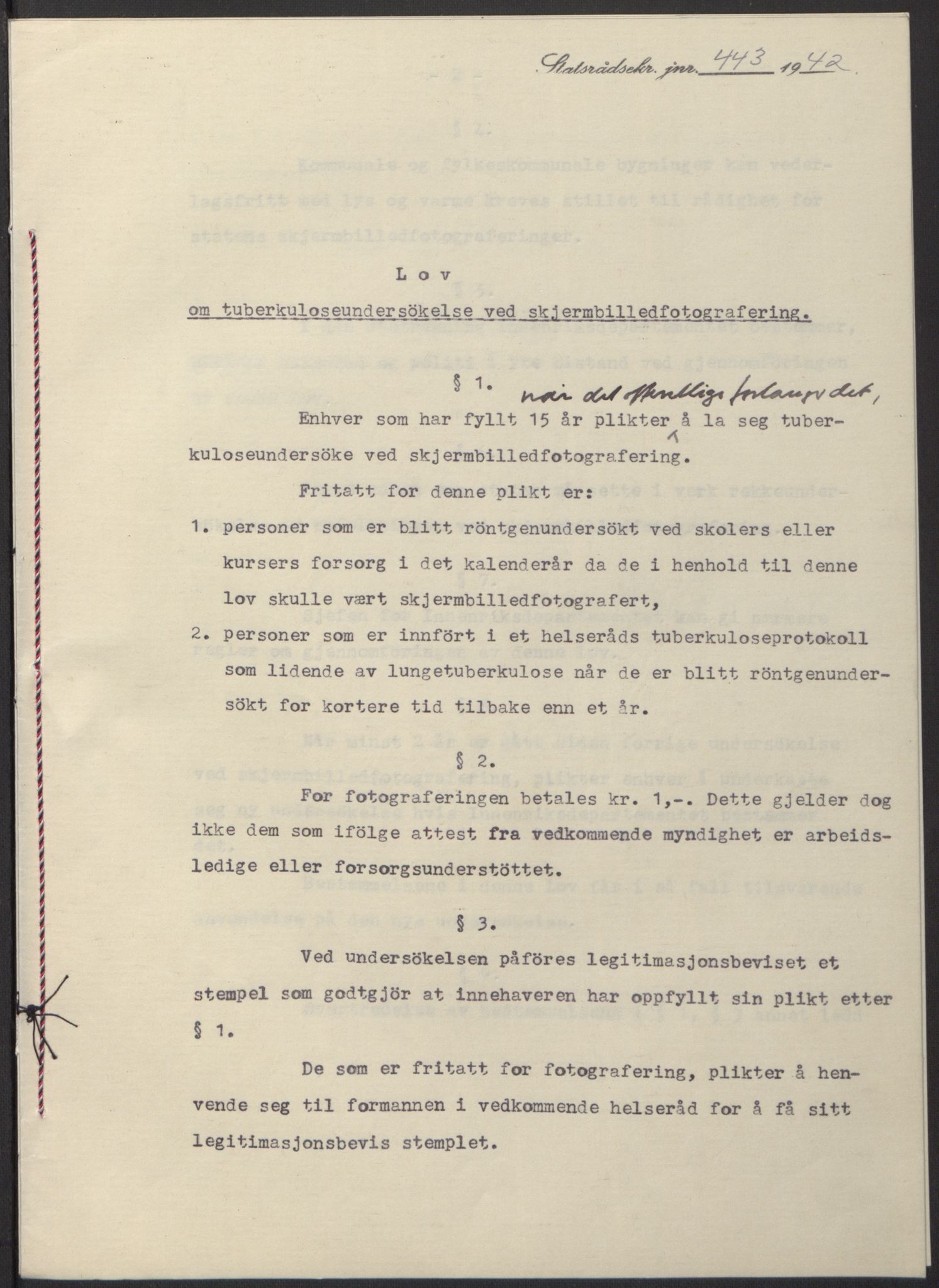 NS-administrasjonen 1940-1945 (Statsrådsekretariatet, de kommisariske statsråder mm), RA/S-4279/D/Db/L0097: Lover I, 1942, s. 327