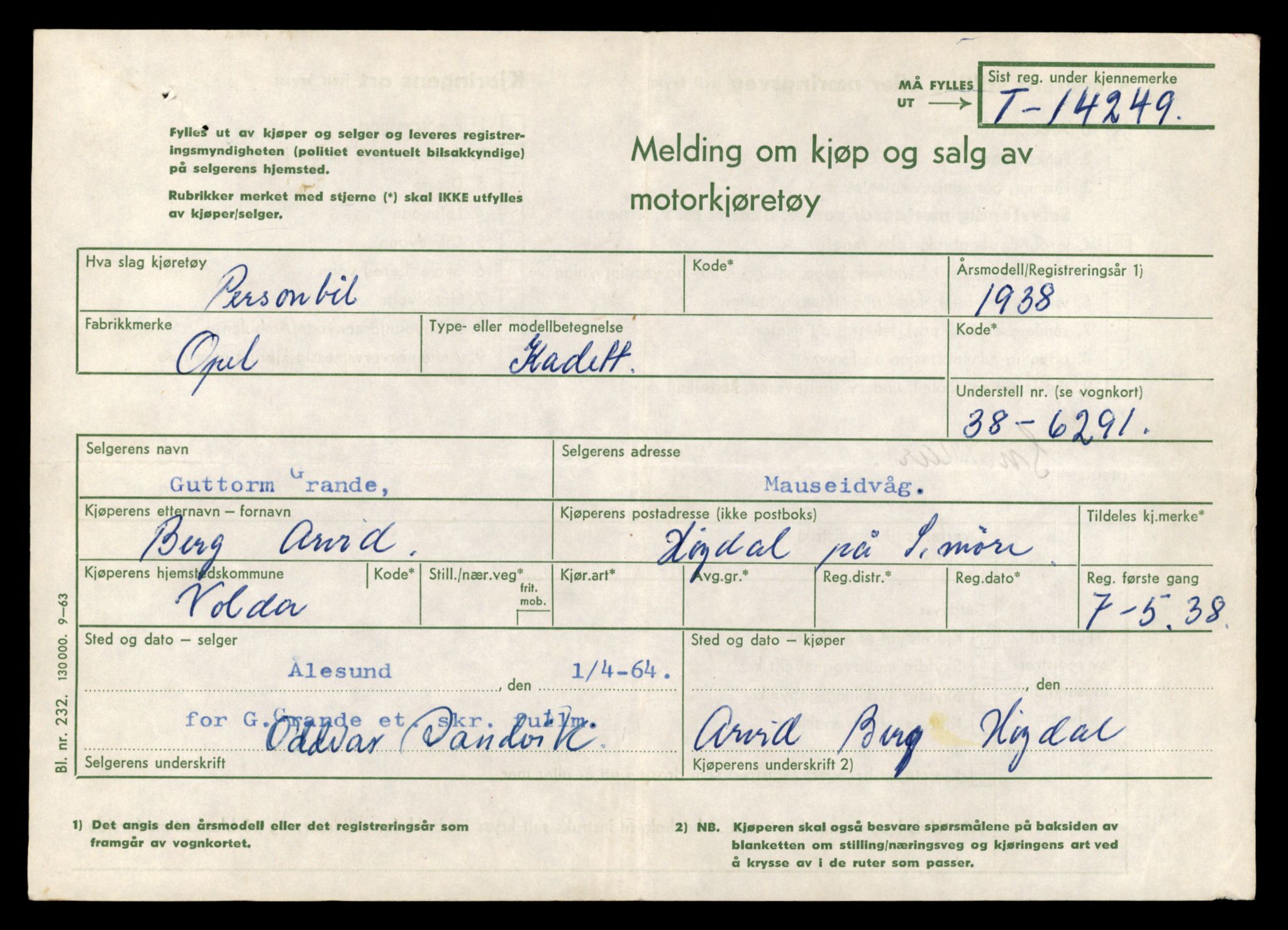 Møre og Romsdal vegkontor - Ålesund trafikkstasjon, AV/SAT-A-4099/F/Fe/L0044: Registreringskort for kjøretøy T 14205 - T 14319, 1927-1998, s. 1278