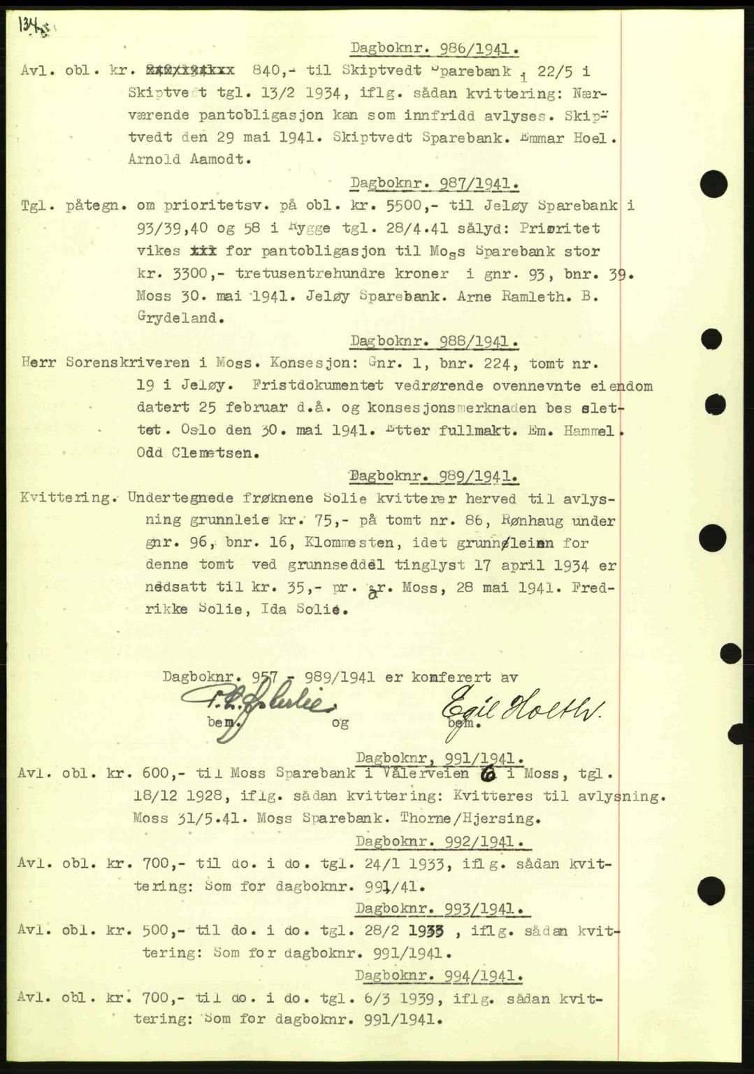 Moss sorenskriveri, SAO/A-10168: Pantebok nr. B10, 1940-1941, Dagboknr: 986/1941