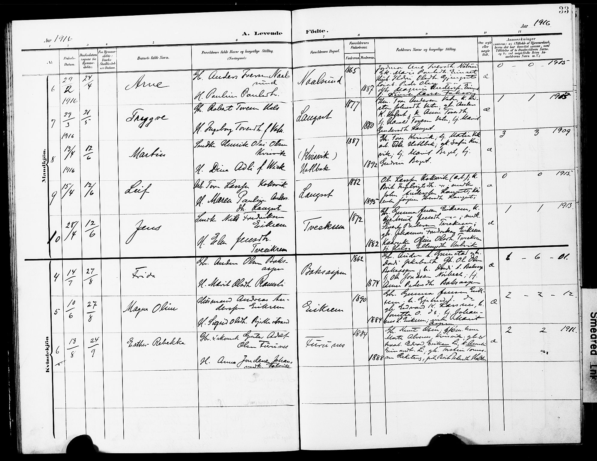 Ministerialprotokoller, klokkerbøker og fødselsregistre - Møre og Romsdal, AV/SAT-A-1454/587/L1001: Klokkerbok nr. 587C01, 1906-1927, s. 33