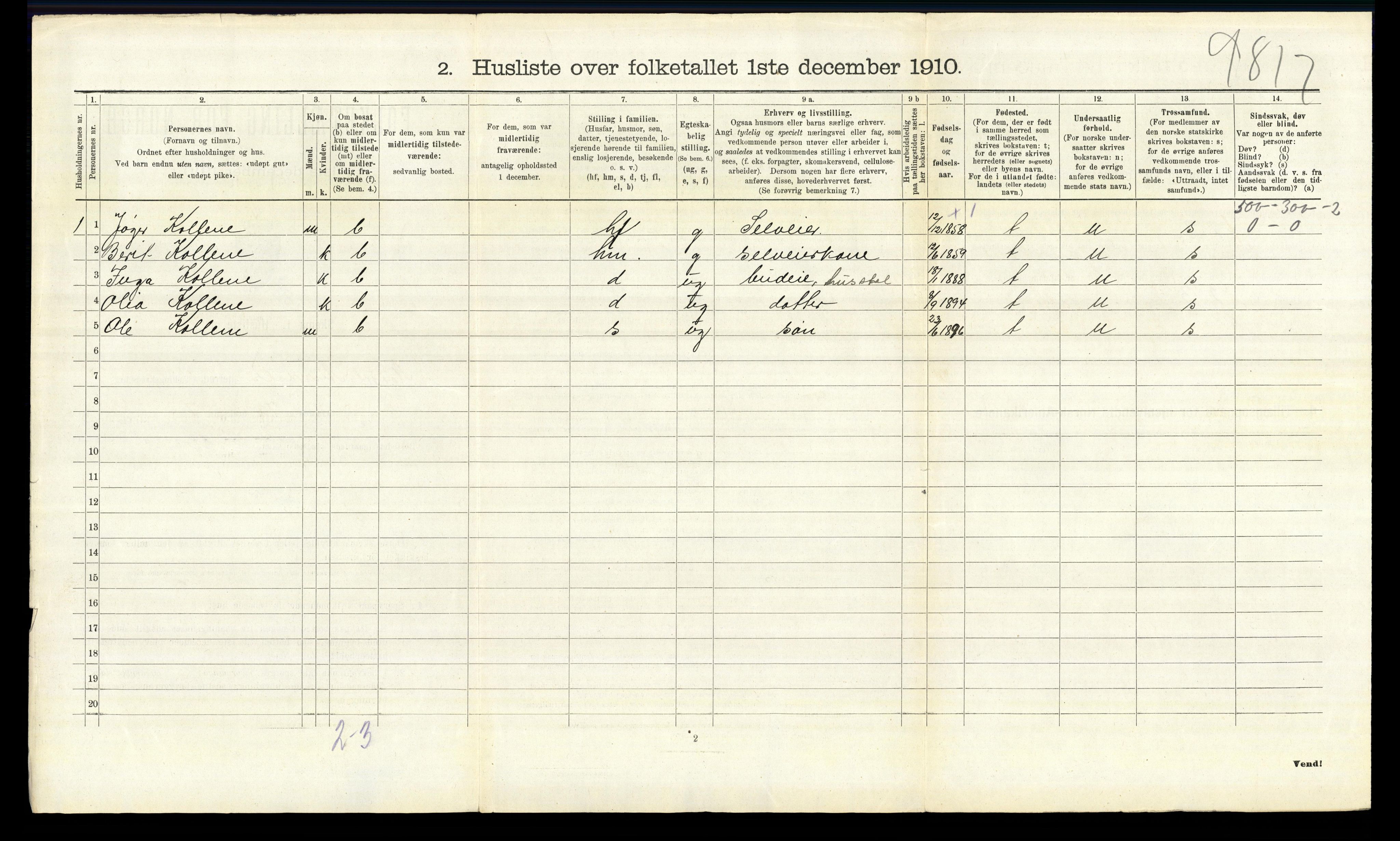 RA, Folketelling 1910 for 0542 Nord-Aurdal herred, 1910, s. 1104