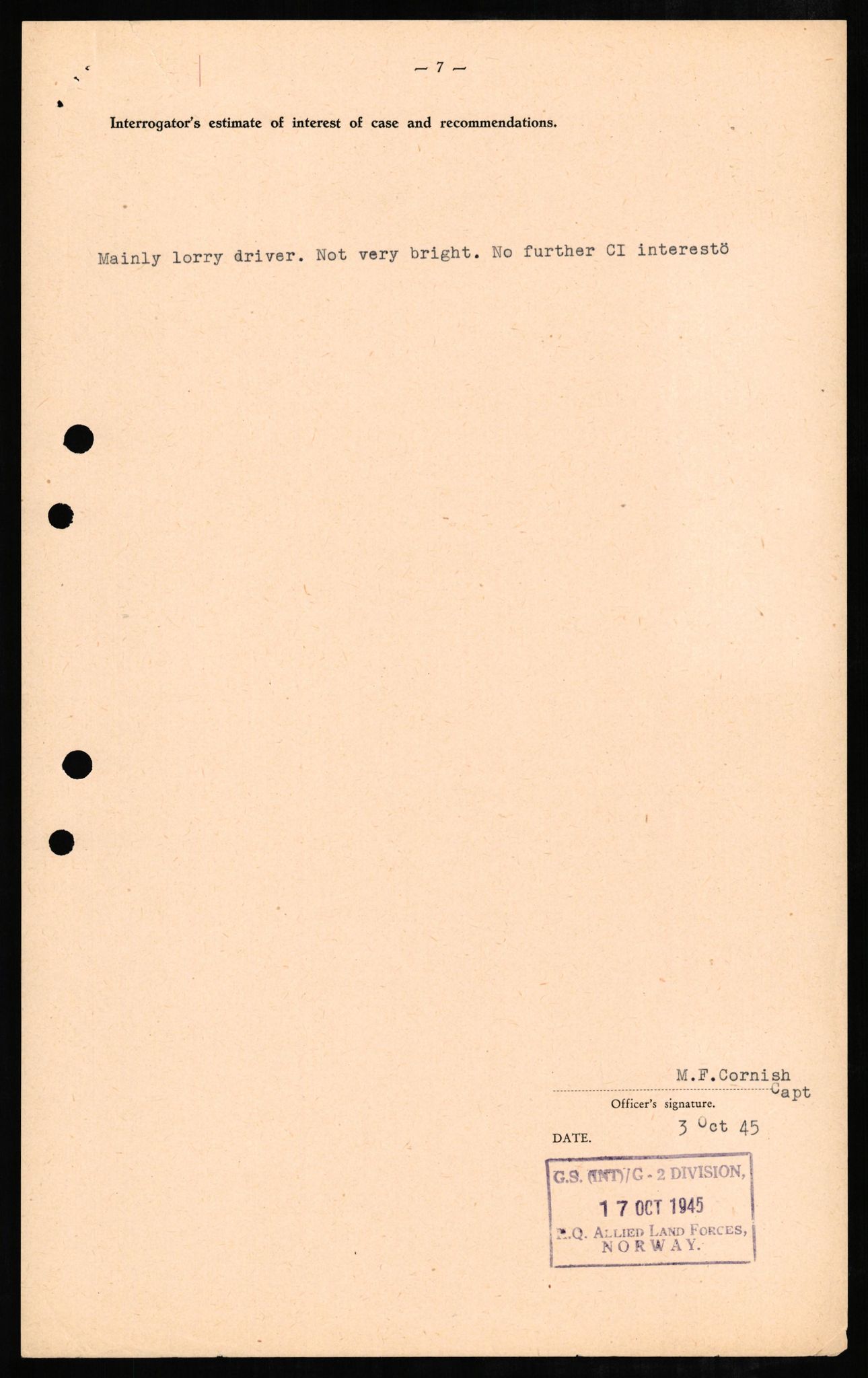 Forsvaret, Forsvarets overkommando II, AV/RA-RAFA-3915/D/Db/L0006: CI Questionaires. Tyske okkupasjonsstyrker i Norge. Tyskere., 1945-1946, s. 80