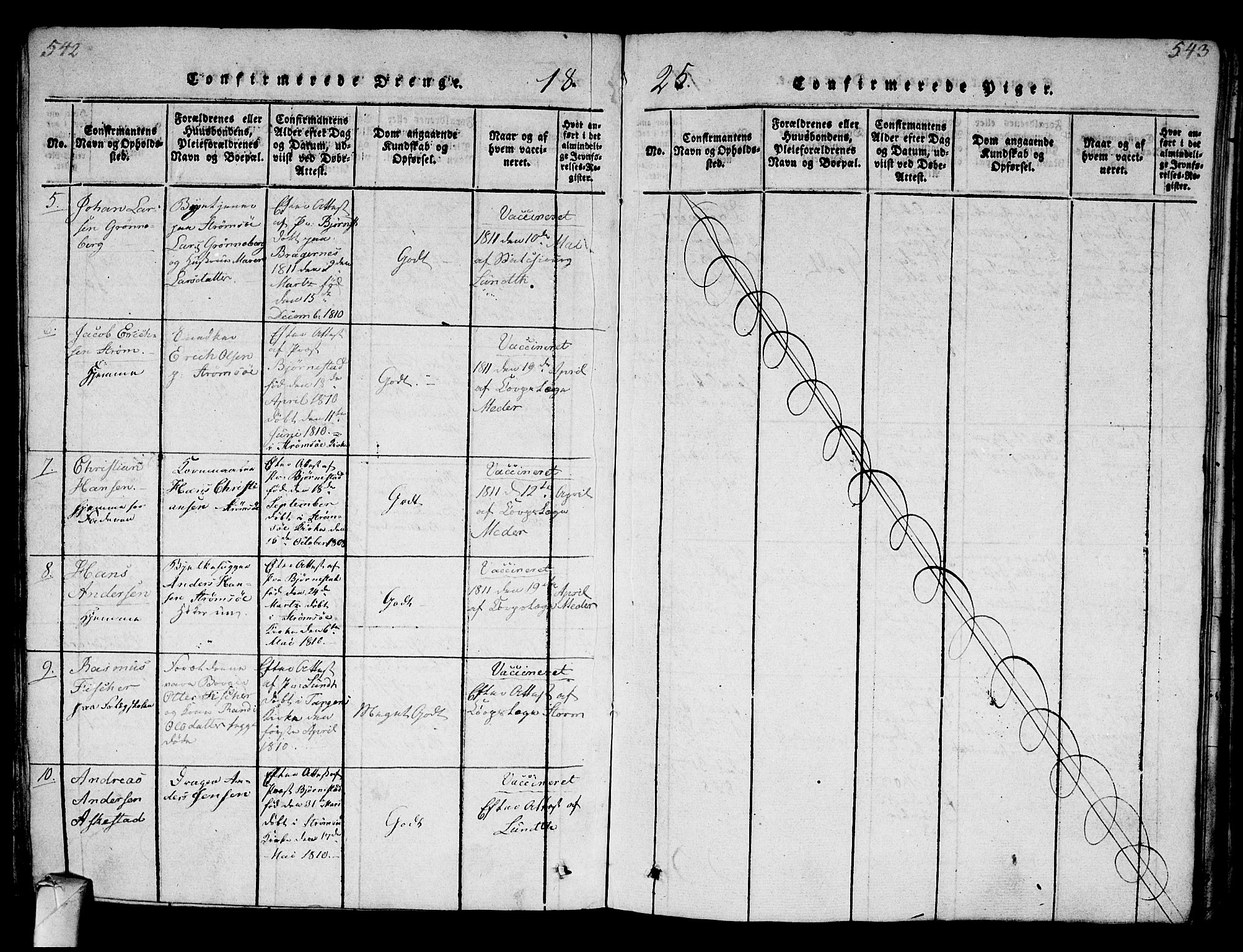 Strømsø kirkebøker, AV/SAKO-A-246/G/Ga/L0001: Klokkerbok nr. 1, 1815-1829, s. 542-543