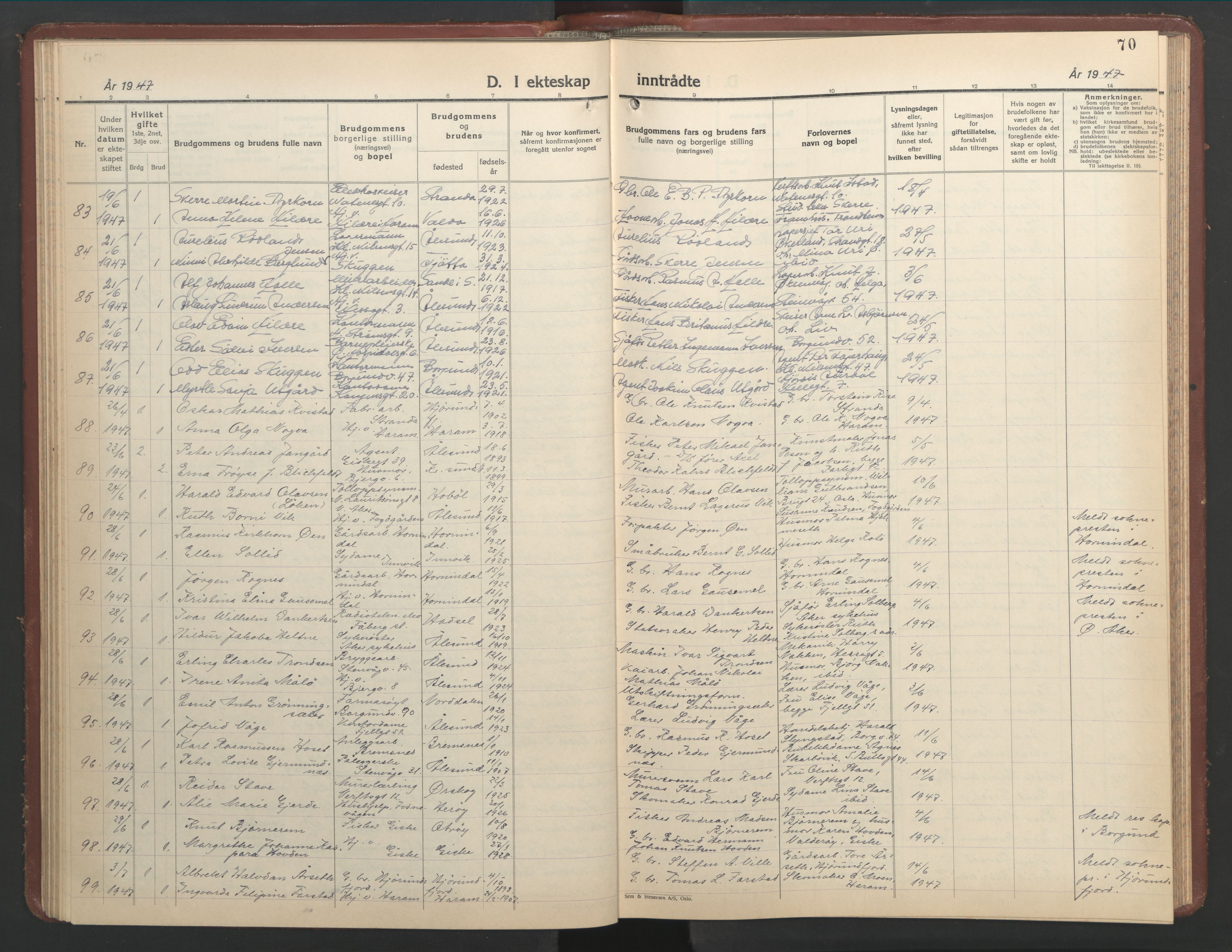 Ministerialprotokoller, klokkerbøker og fødselsregistre - Møre og Romsdal, AV/SAT-A-1454/529/L0479: Klokkerbok nr. 529C16, 1941-1950, s. 70