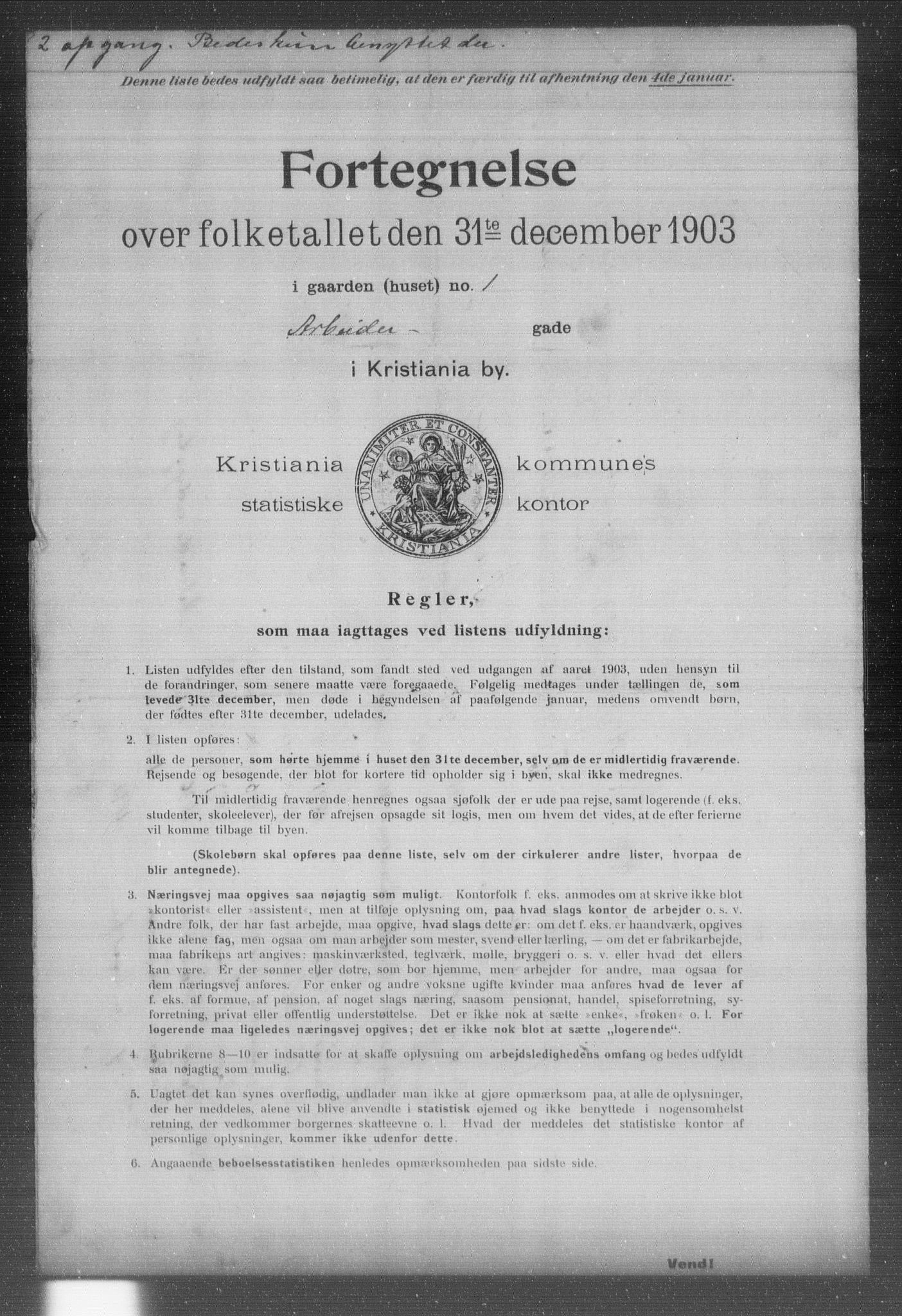 OBA, Kommunal folketelling 31.12.1903 for Kristiania kjøpstad, 1903, s. 459