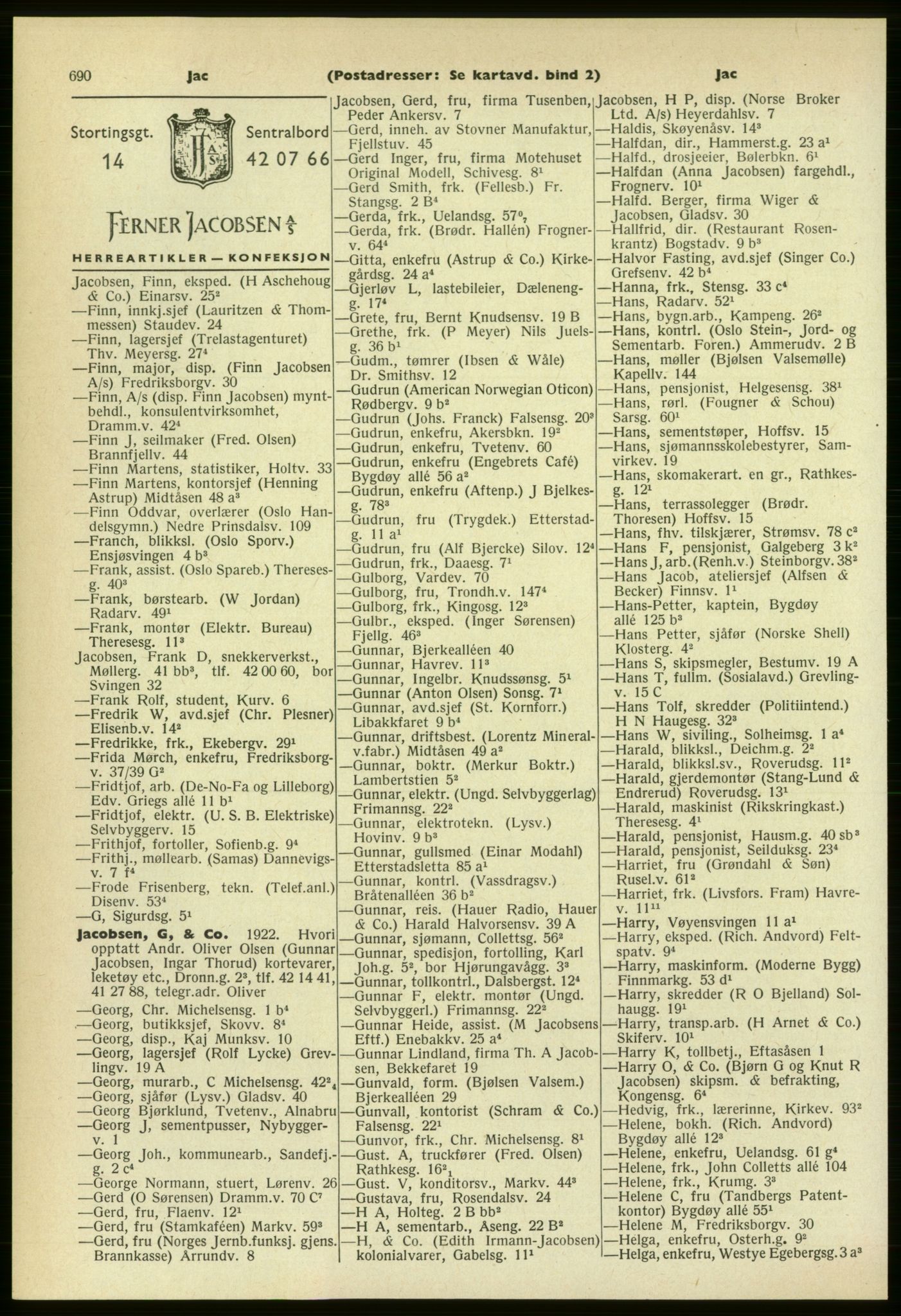 Kristiania/Oslo adressebok, PUBL/-, 1961-1962, s. 690