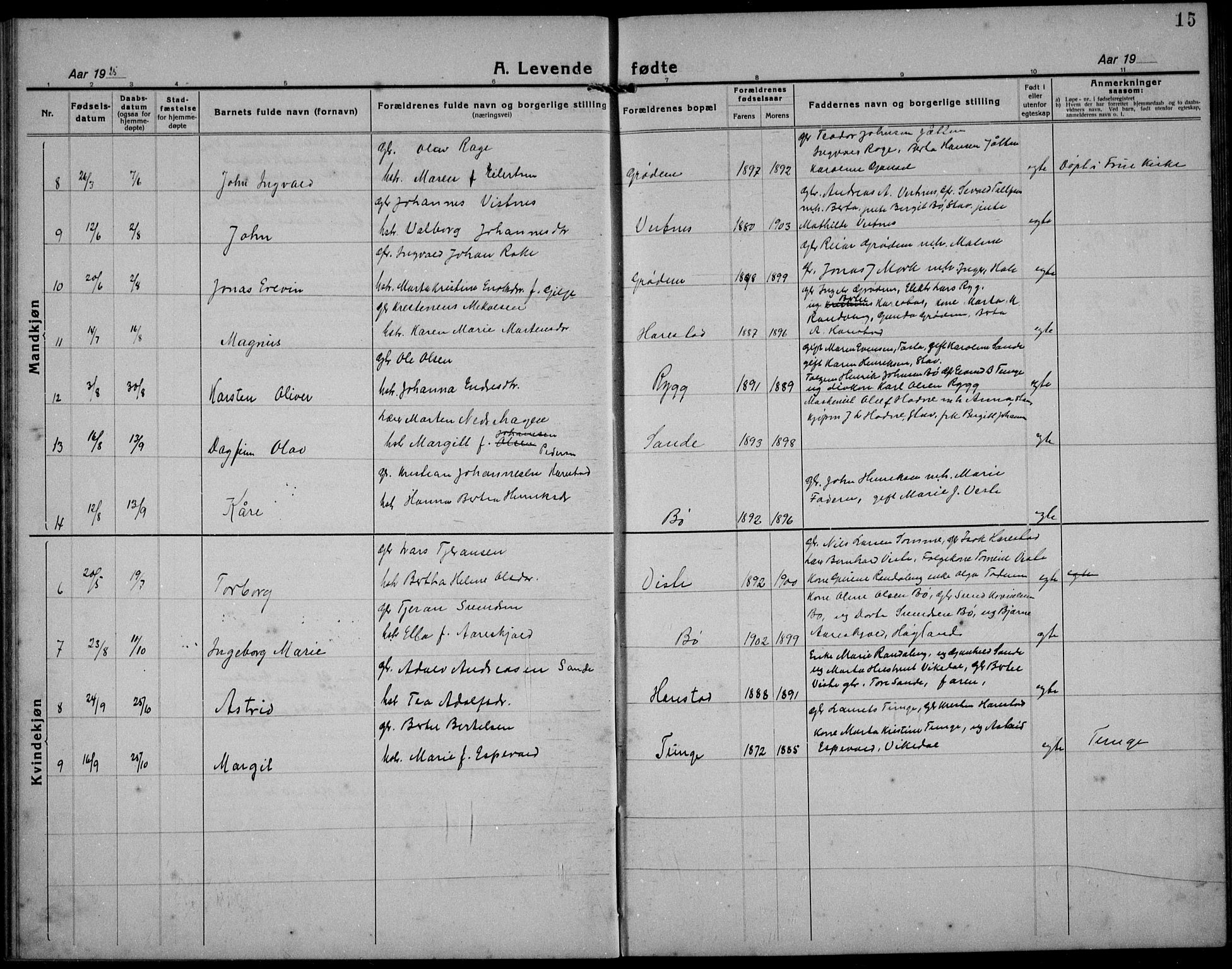 Hetland sokneprestkontor, AV/SAST-A-101826/30/30BB/L0012: Klokkerbok nr. B 12, 1922-1940, s. 15