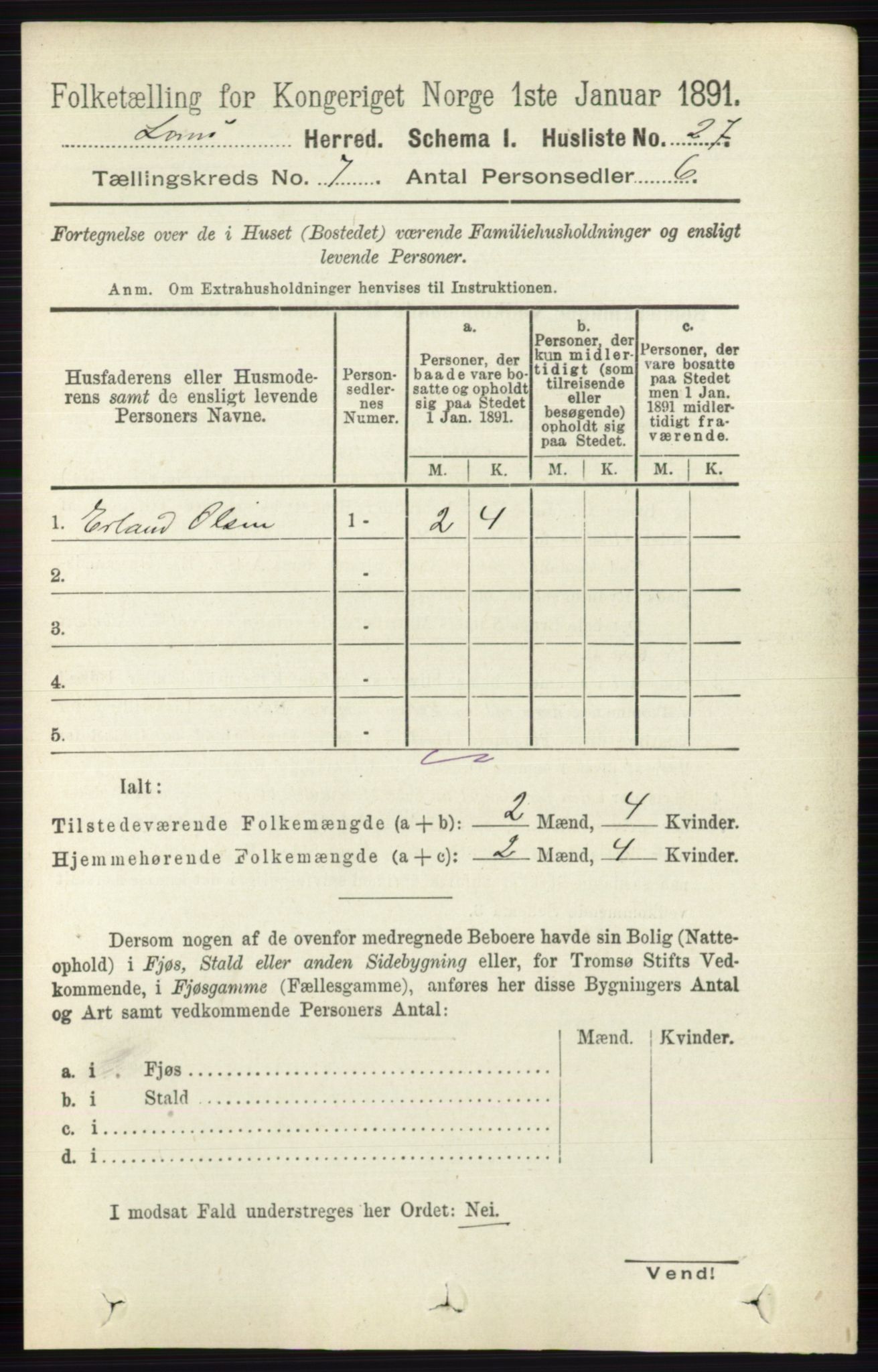 RA, Folketelling 1891 for 0514 Lom herred, 1891, s. 2786