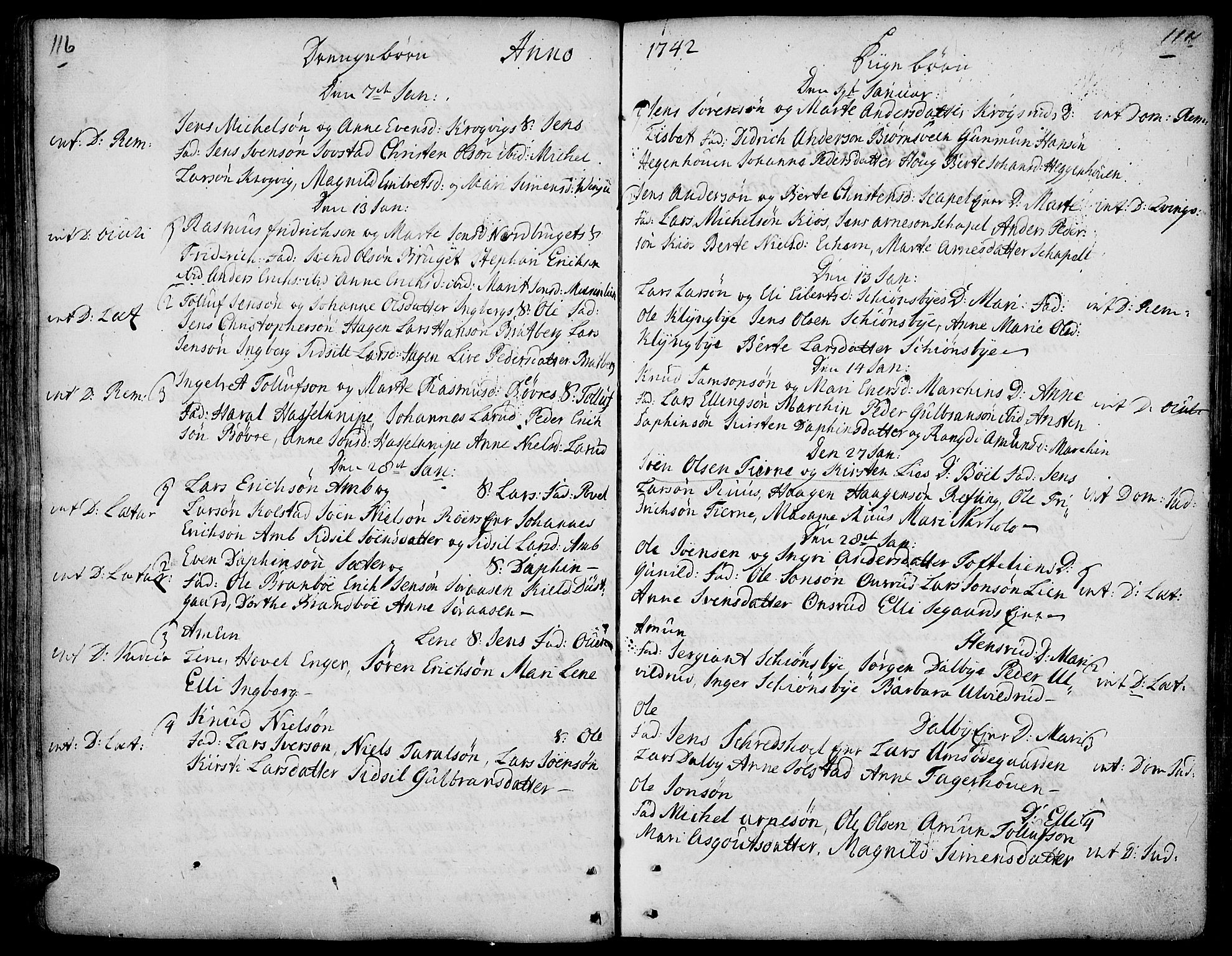 Ringsaker prestekontor, AV/SAH-PREST-014/K/Ka/L0001: Ministerialbok nr. 1, 1734-1746, s. 116-117