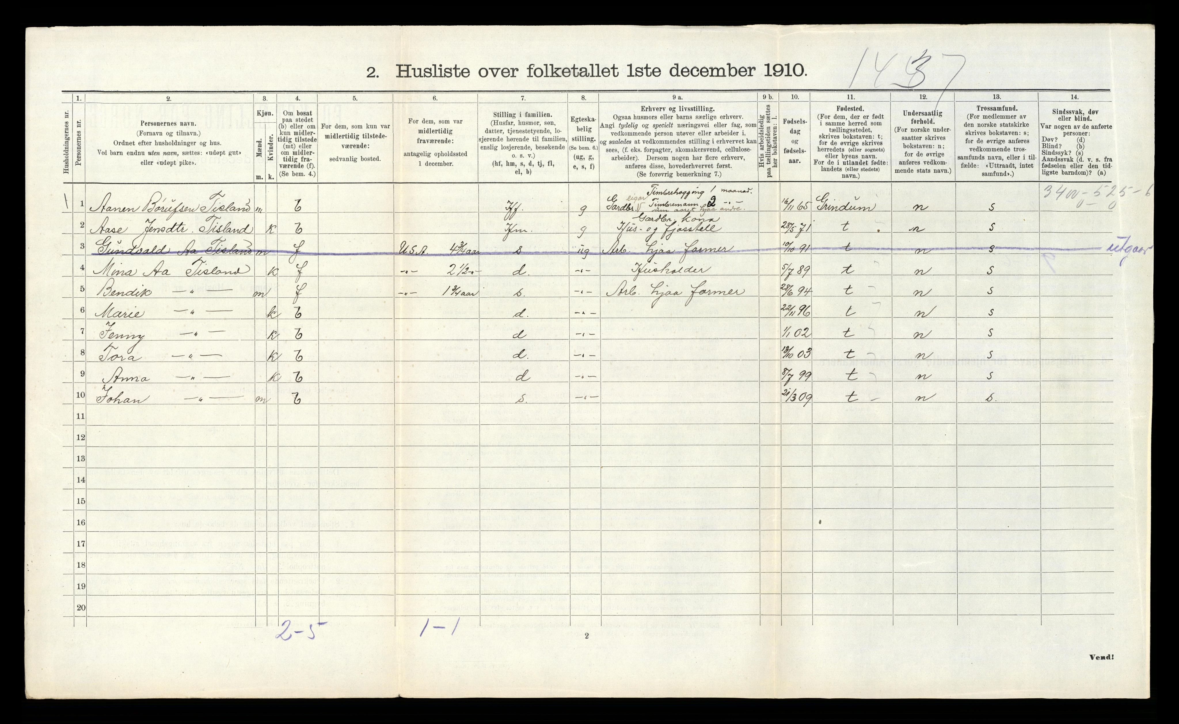 RA, Folketelling 1910 for 1022 Laudal herred, 1910, s. 238