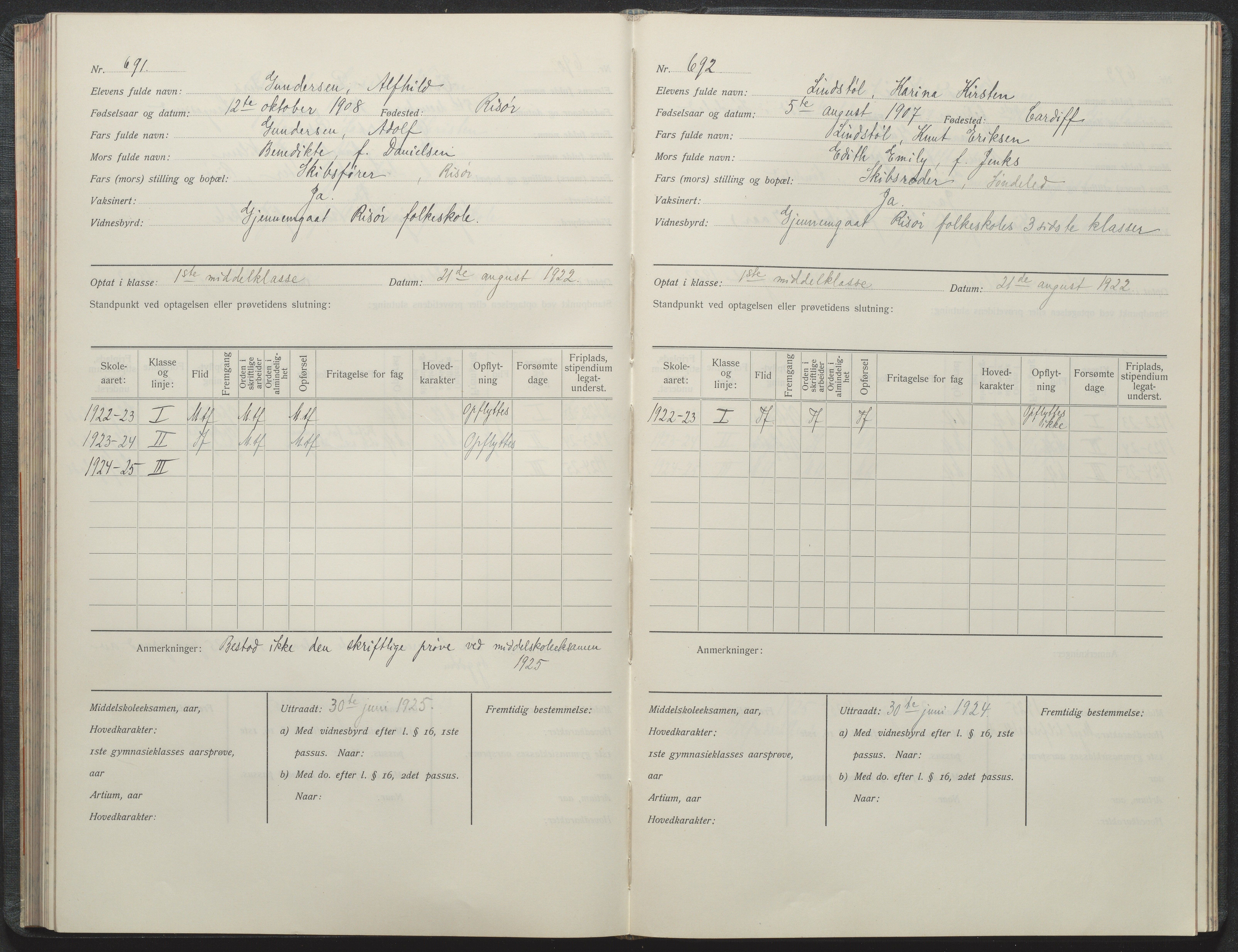 Risør kommune, AAKS/KA0901-PK/1/05/05i/L0002: Manntallsprotokoll, 1911-1925, s. 691-692