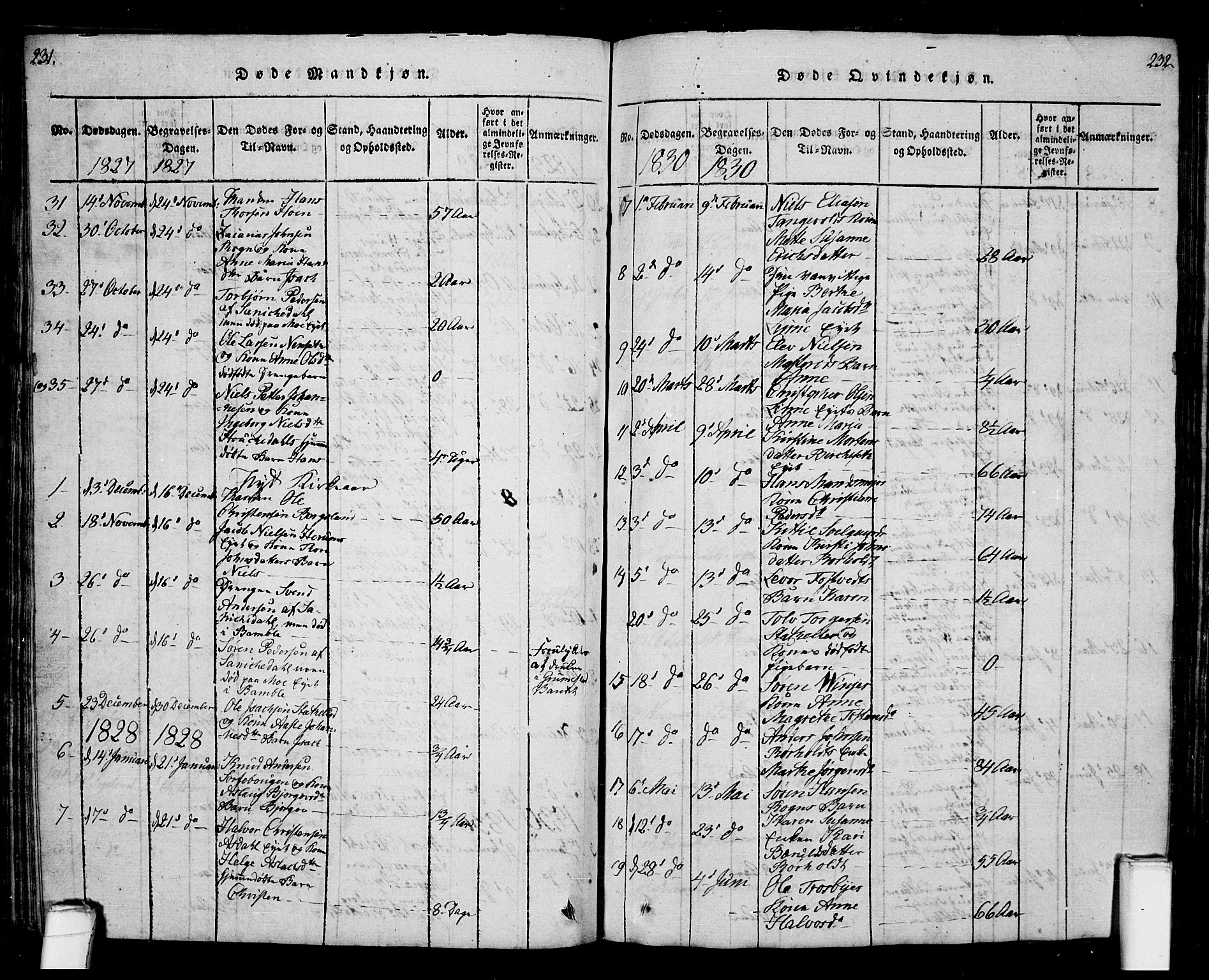 Bamble kirkebøker, AV/SAKO-A-253/G/Ga/L0005: Klokkerbok nr. I 5, 1814-1855, s. 231-232