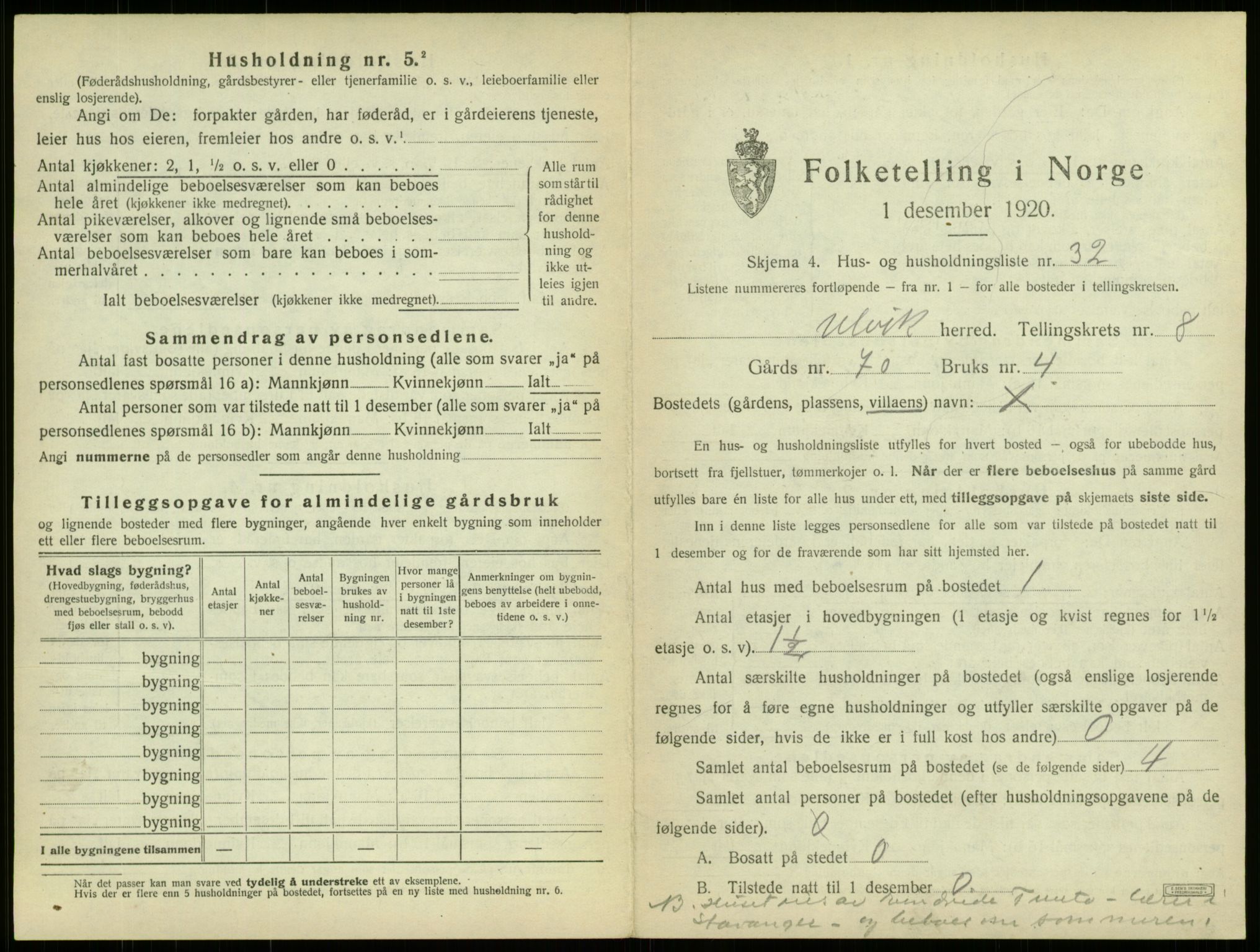 SAB, Folketelling 1920 for 1233 Ulvik herred, 1920, s. 63