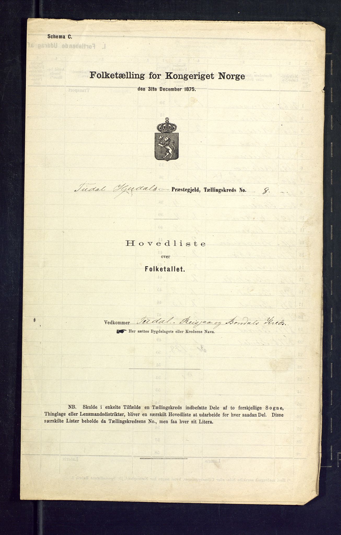 SAKO, Folketelling 1875 for 0827P Hjartdal prestegjeld, 1875, s. 30