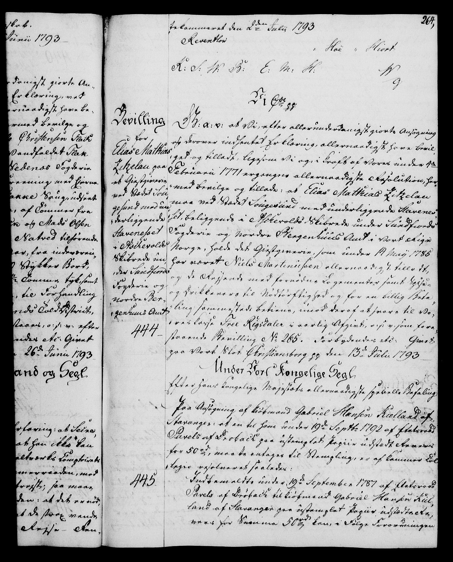 Rentekammeret, Kammerkanselliet, RA/EA-3111/G/Gg/Gga/L0015: Norsk ekspedisjonsprotokoll med register (merket RK 53.15), 1790-1791, s. 264