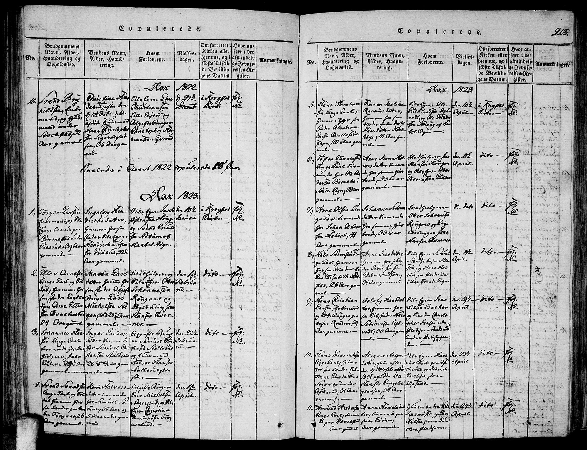 Kråkstad prestekontor Kirkebøker, SAO/A-10125a/F/Fa/L0003: Ministerialbok nr. I 3, 1813-1824, s. 205