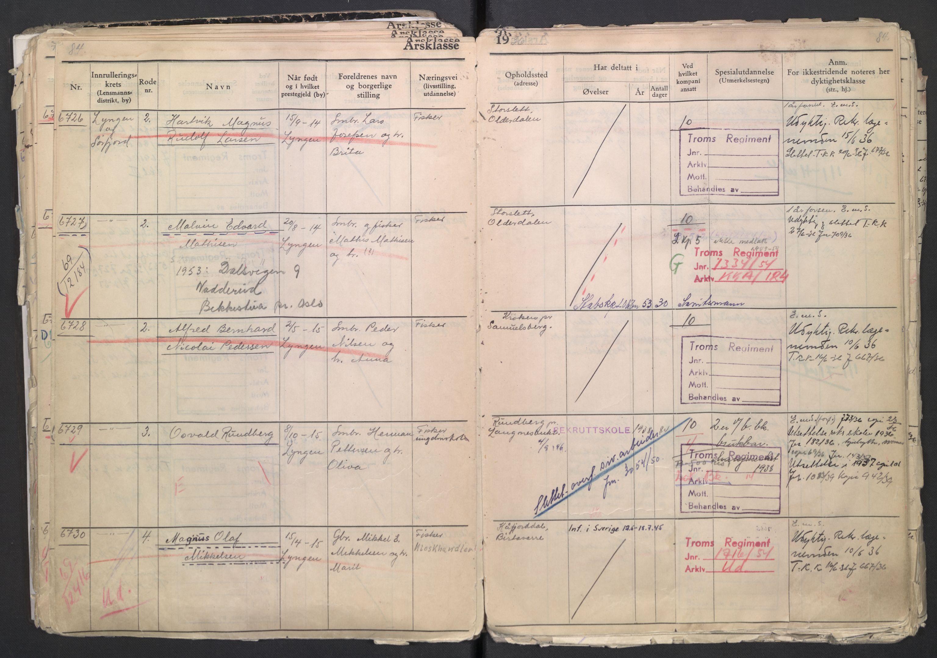 Forsvaret, Troms infanteriregiment nr. 16, AV/RA-RAFA-3146/P/Pa/L0007/0001: Ruller / Rulle for regimentets menige mannskaper, årsklasse 1936, 1936, s. 84