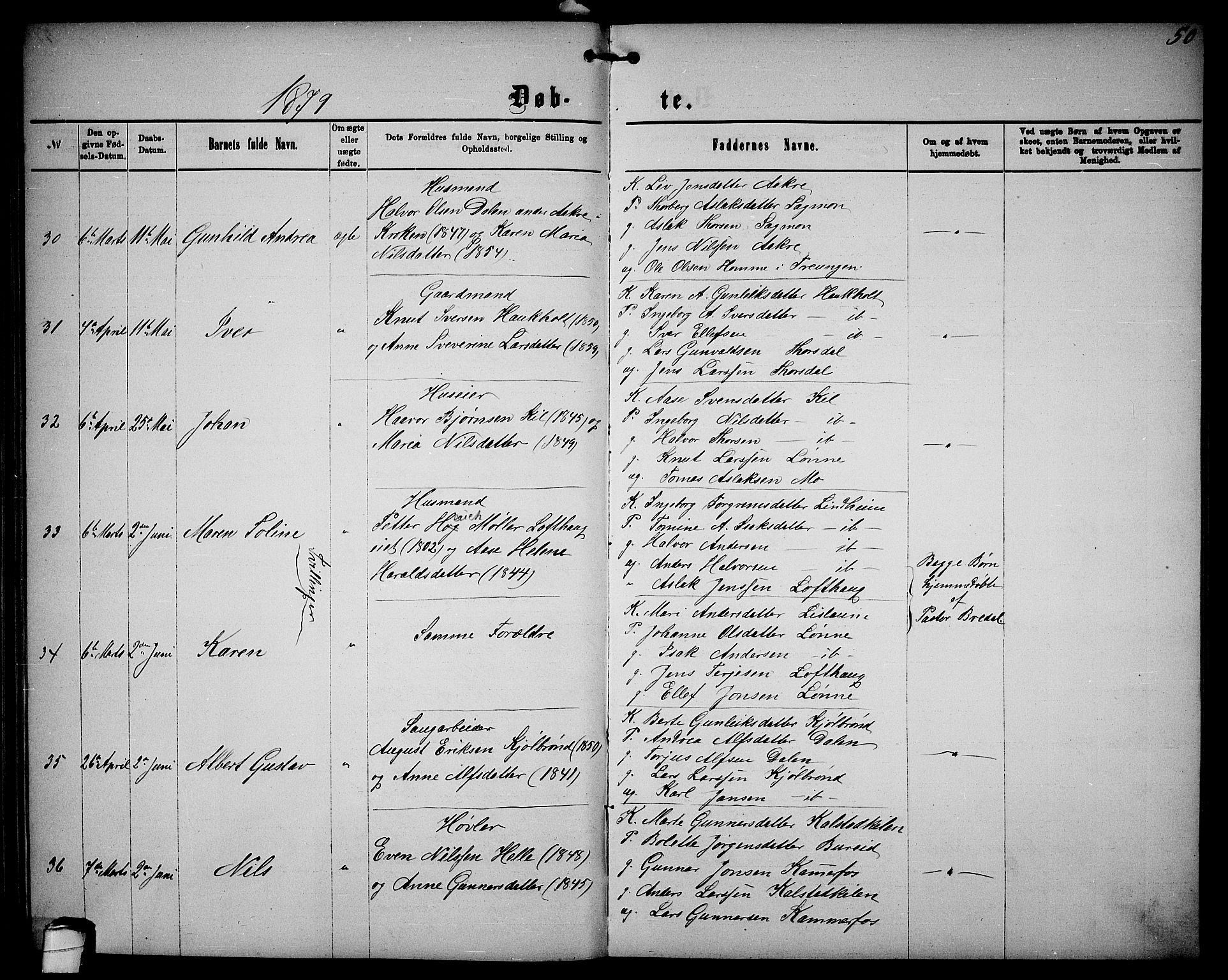 Sannidal kirkebøker, AV/SAKO-A-296/G/Ga/L0002: Klokkerbok nr. 2, 1875-1886, s. 50