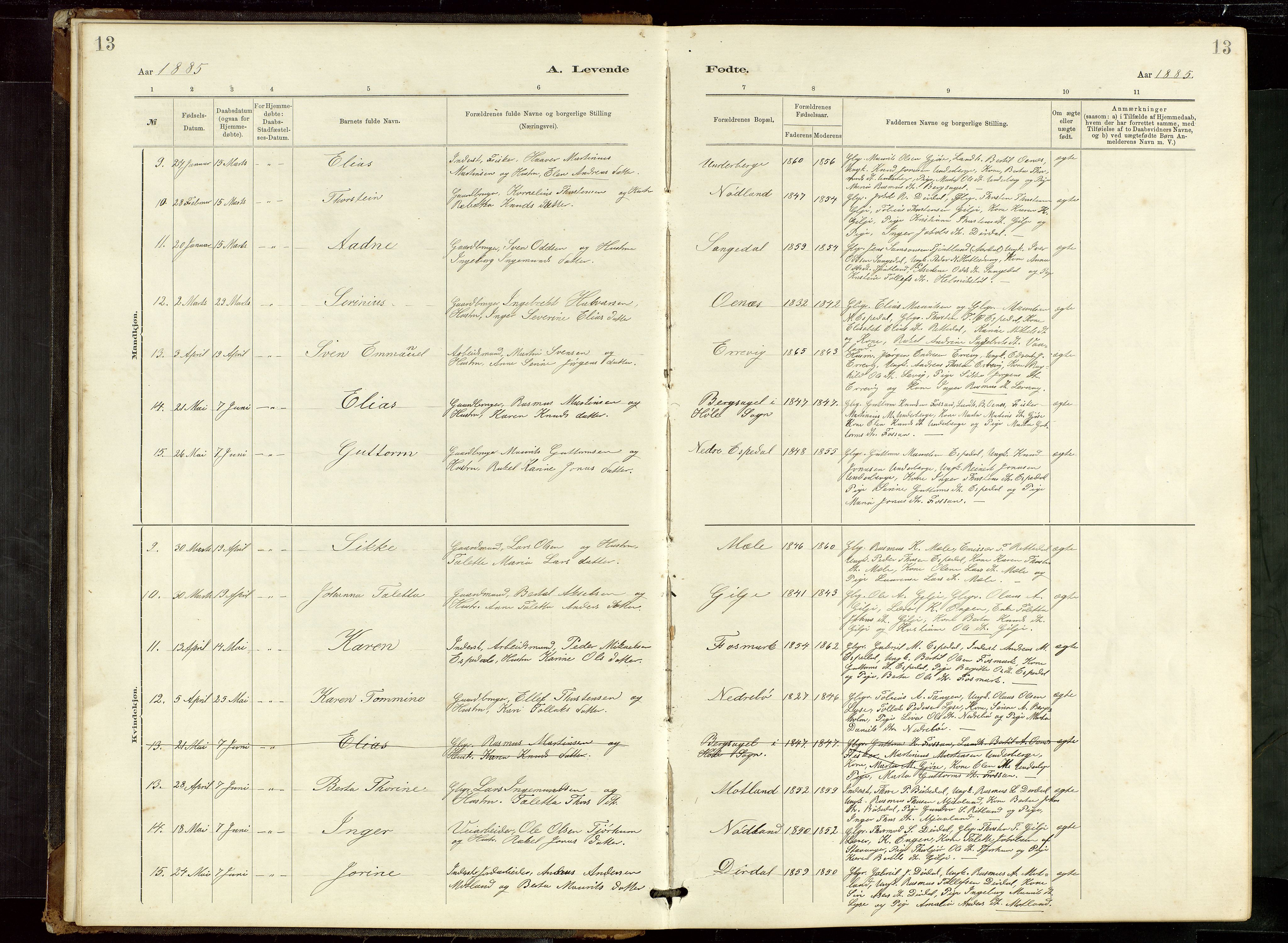 Høgsfjord sokneprestkontor, AV/SAST-A-101624/H/Ha/Hab/L0009: Klokkerbok nr. B 9, 1883-1920, s. 13