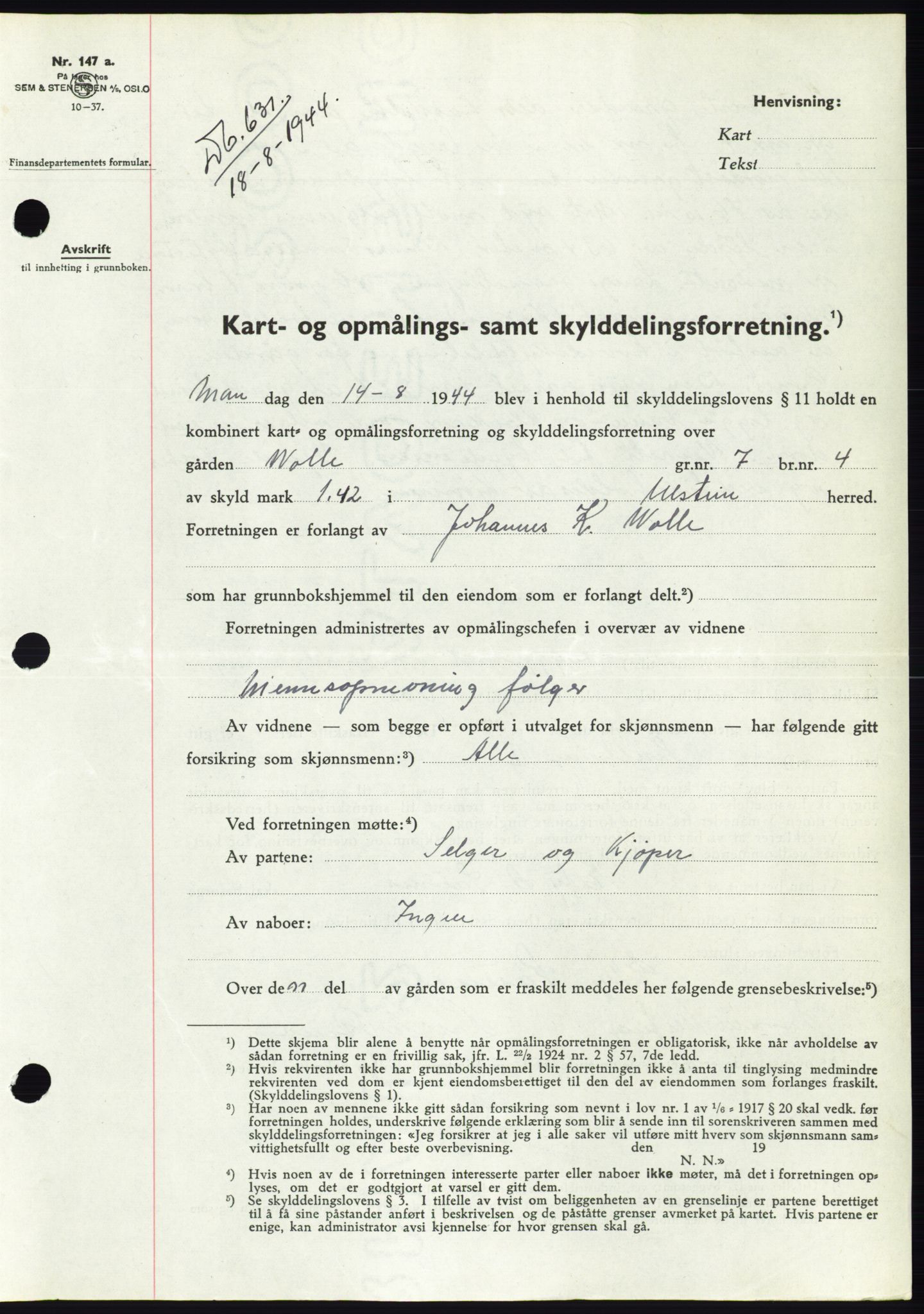 Søre Sunnmøre sorenskriveri, SAT/A-4122/1/2/2C/L0076: Pantebok nr. 2A, 1943-1944, Dagboknr: 631/1944