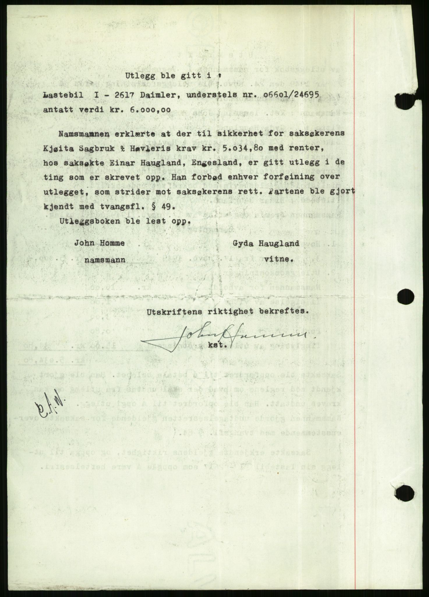 Setesdal sorenskriveri, SAK/1221-0011/G/Gb/L0050: Pantebok nr. B 38, 1949-1952, Dagboknr: 587/1949