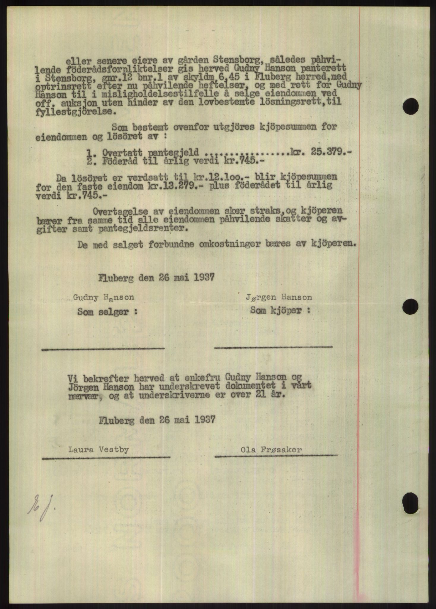 Hadeland og Land tingrett, AV/SAH-TING-010/H/Hb/Hbc/L0002: Pantebok nr. B2, 1936-1937, Dagboknr: 1124/1937