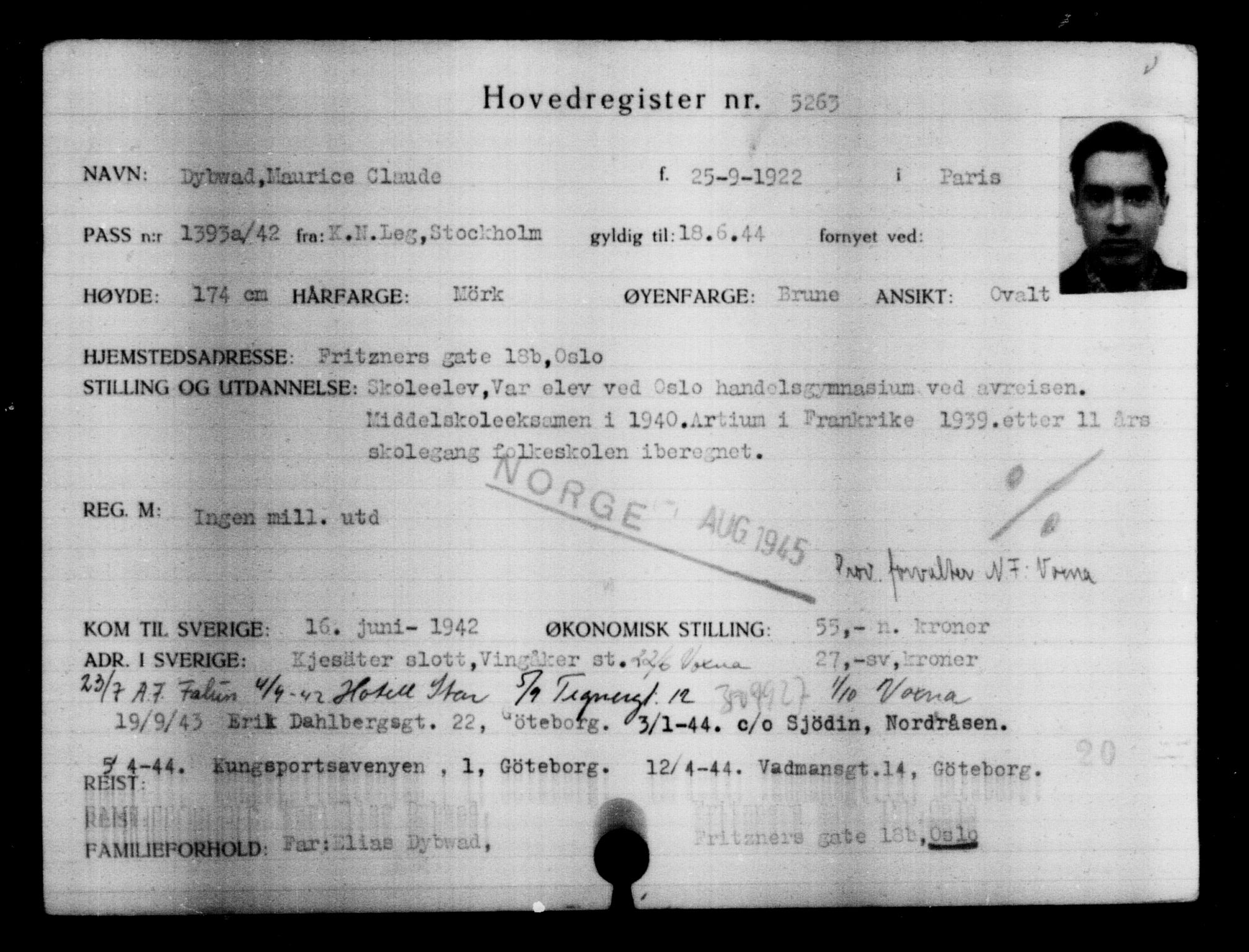 Utenriksstasjonene, Legasjonen i Stockholm, Flyktningkontoret, AV/RA-S-6753/V/Va/L0004: Kjesäterkartoteket, flyktning nr. 3496-6610, 1940-1945, s. 2034
