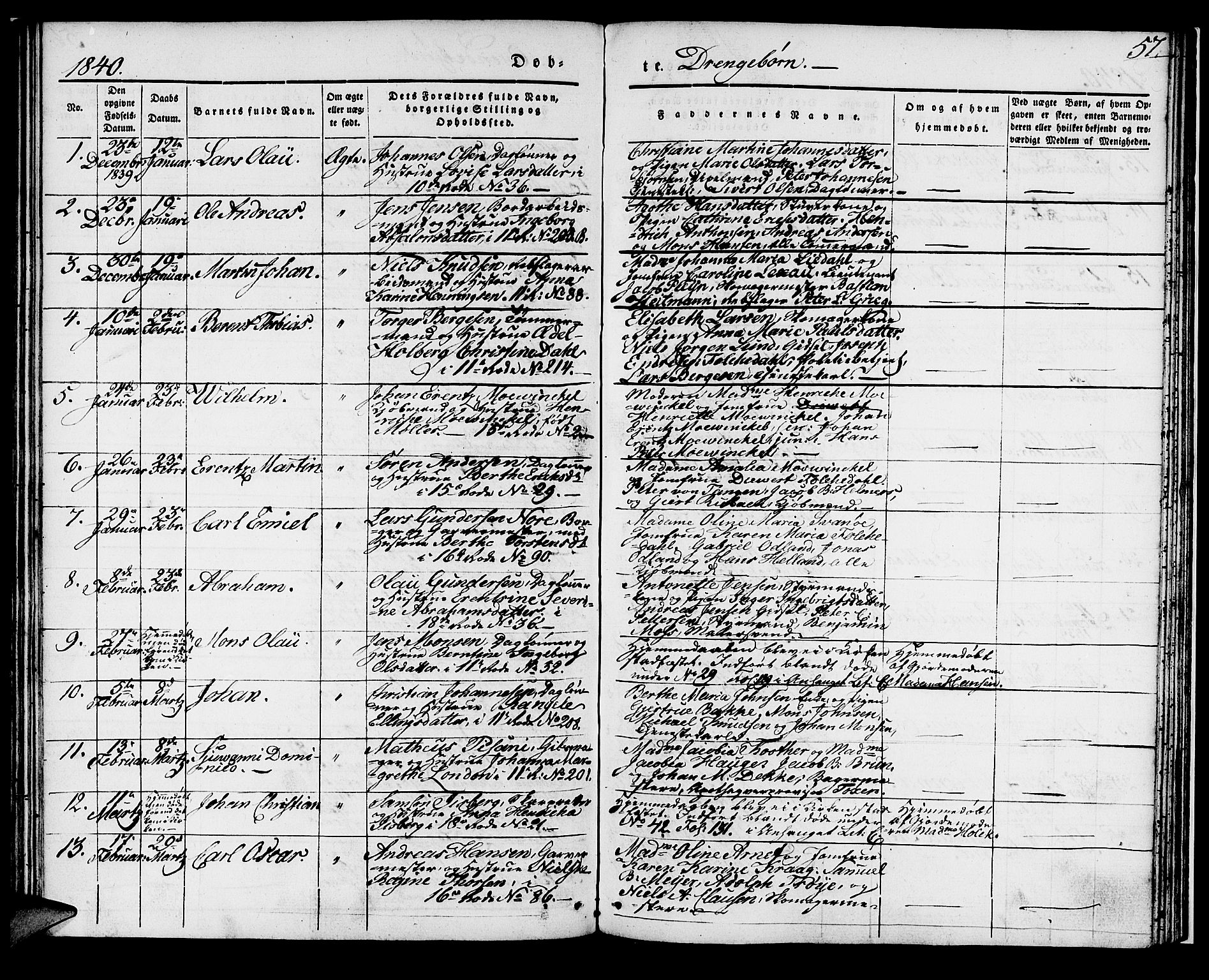 Domkirken sokneprestembete, AV/SAB-A-74801/H/Haa/L0018: Ministerialbok nr. B 1, 1838-1840, s. 57