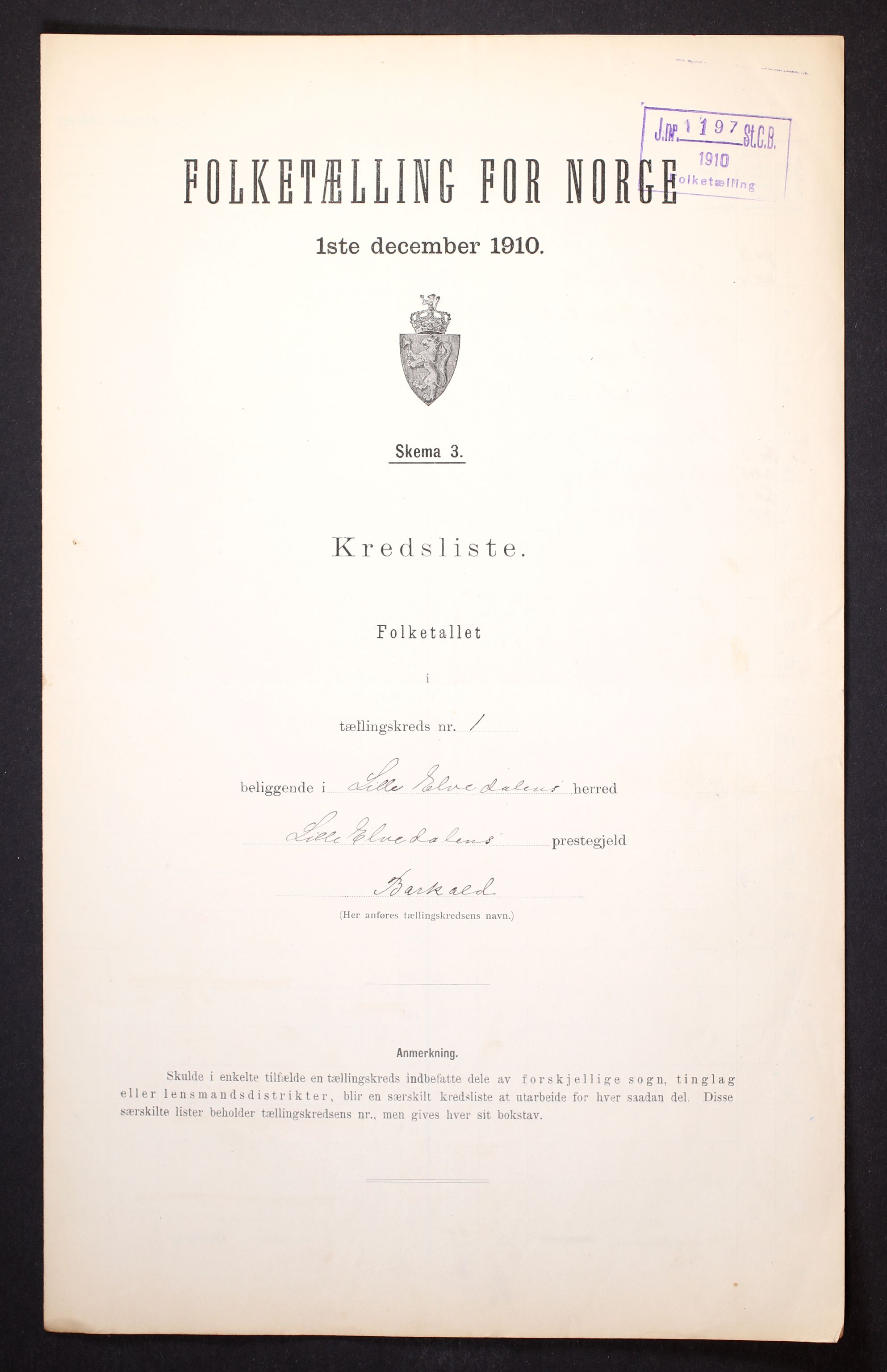 RA, Folketelling 1910 for 0438 Lille Elvedalen herred, 1910, s. 4