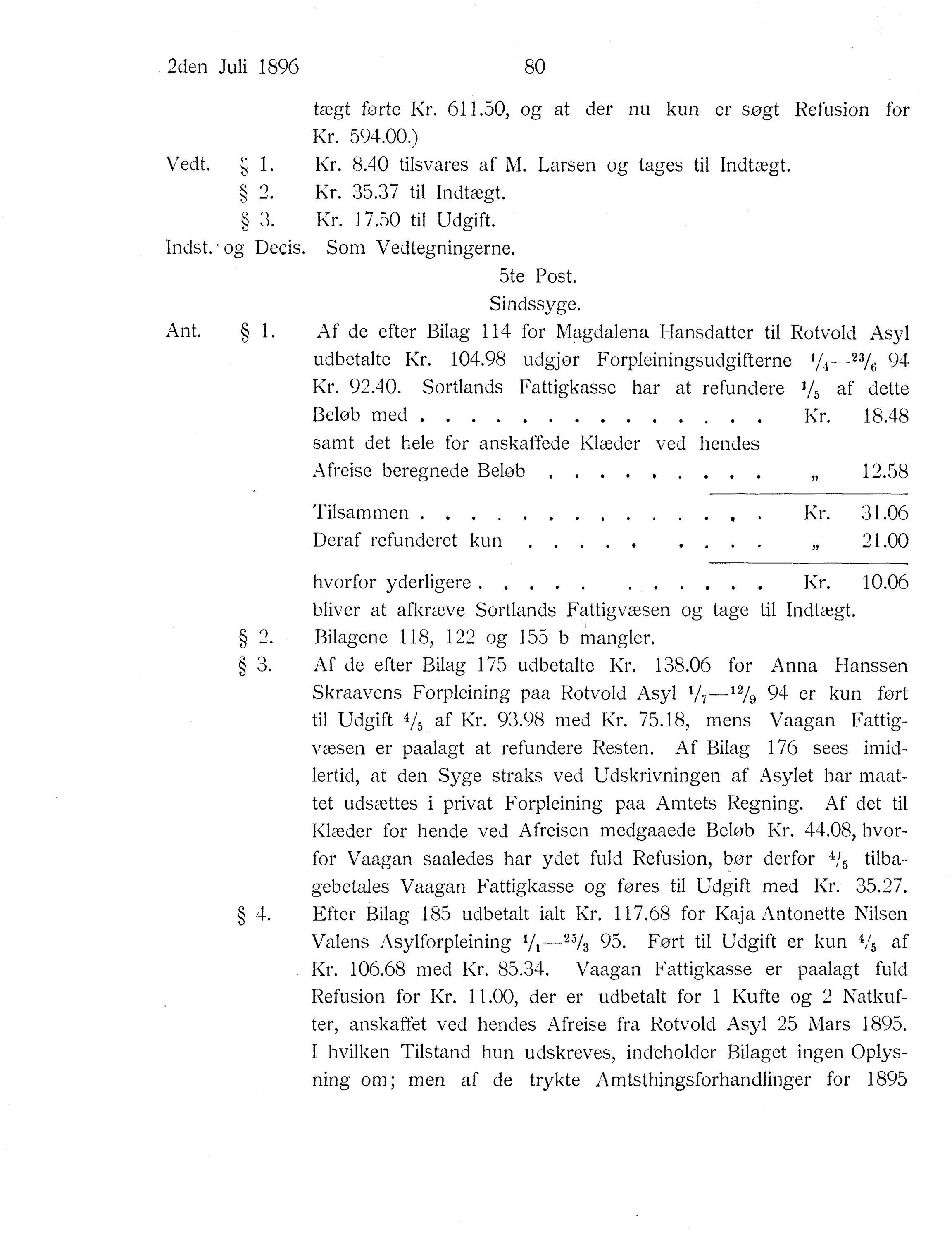 Nordland Fylkeskommune. Fylkestinget, AIN/NFK-17/176/A/Ac/L0019: Fylkestingsforhandlinger 1896, 1896