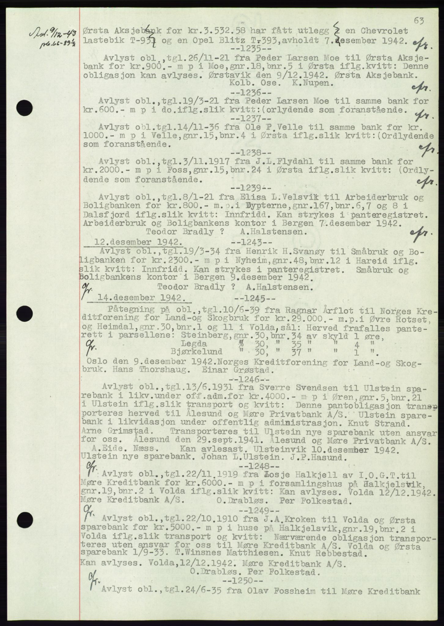 Søre Sunnmøre sorenskriveri, AV/SAT-A-4122/1/2/2C/L0072: Pantebok nr. 66, 1941-1955, Dagboknr: 1235/1942