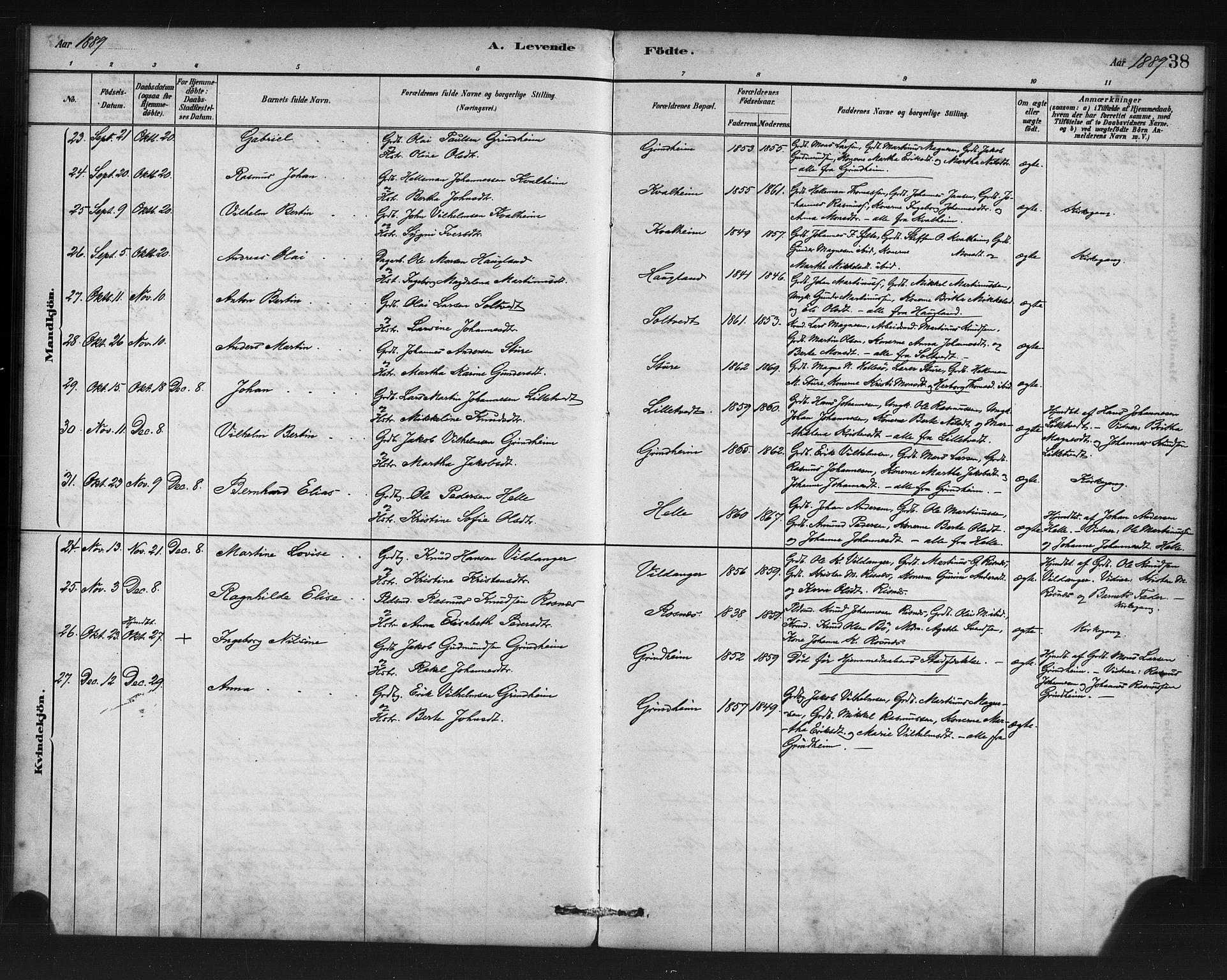 Manger sokneprestembete, AV/SAB-A-76801/H/Haa: Ministerialbok nr. C 1, 1881-1890, s. 38