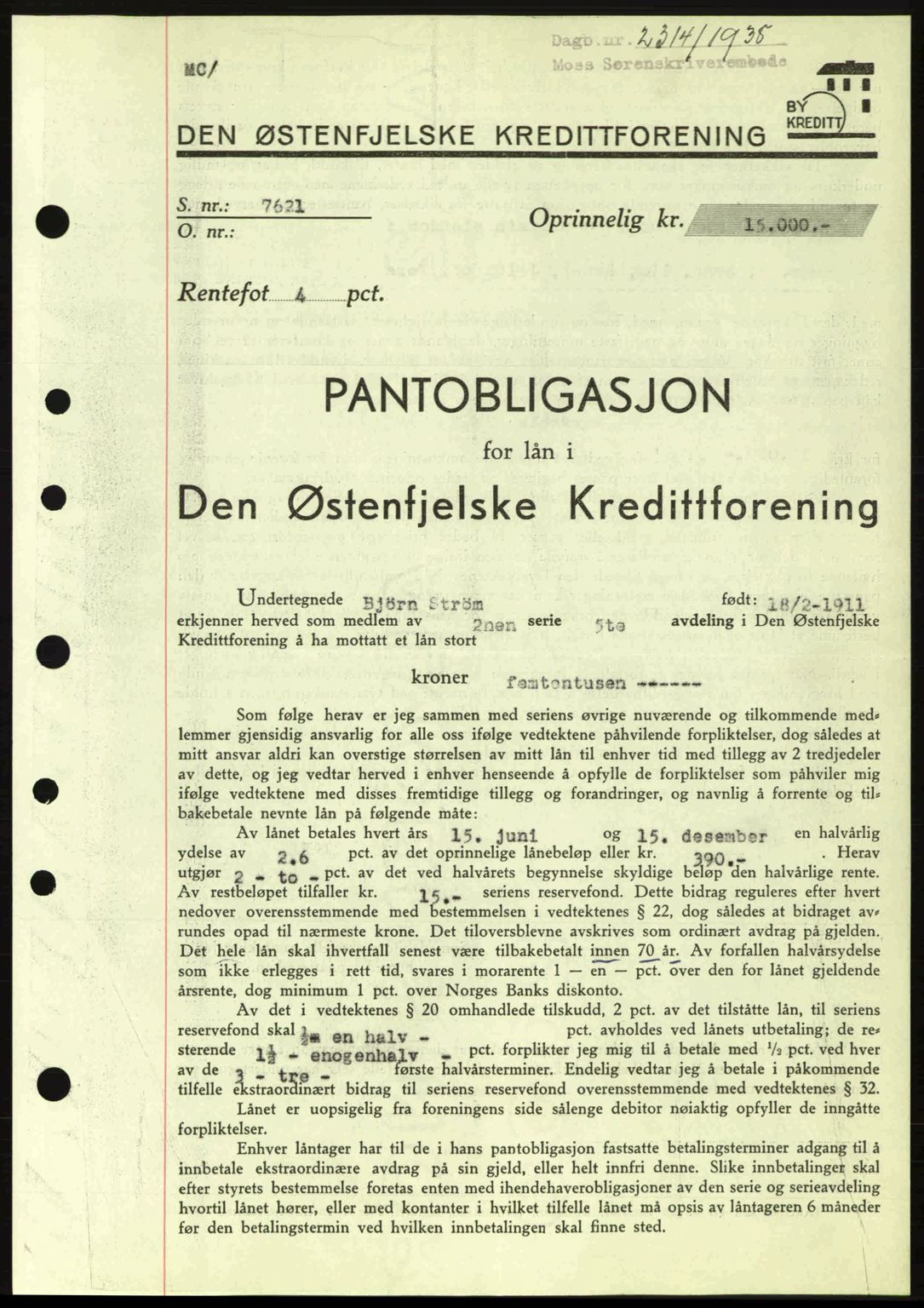 Moss sorenskriveri, SAO/A-10168: Pantebok nr. B6, 1938-1938, Dagboknr: 2314/1938