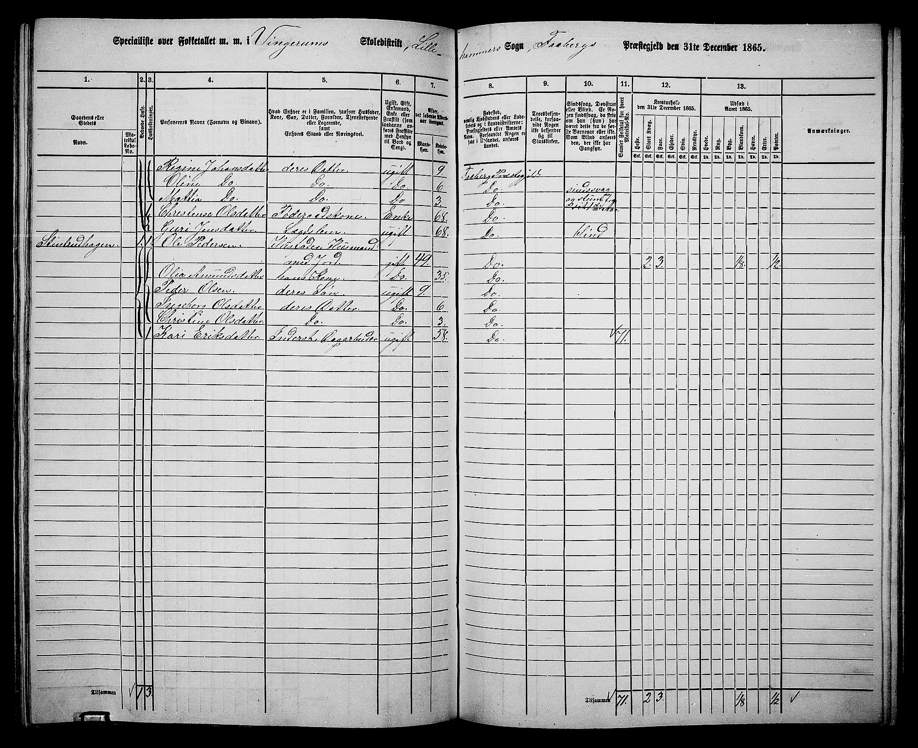 RA, Folketelling 1865 for 0524L Fåberg prestegjeld, Fåberg sokn og Lillehammer landsokn, 1865, s. 191