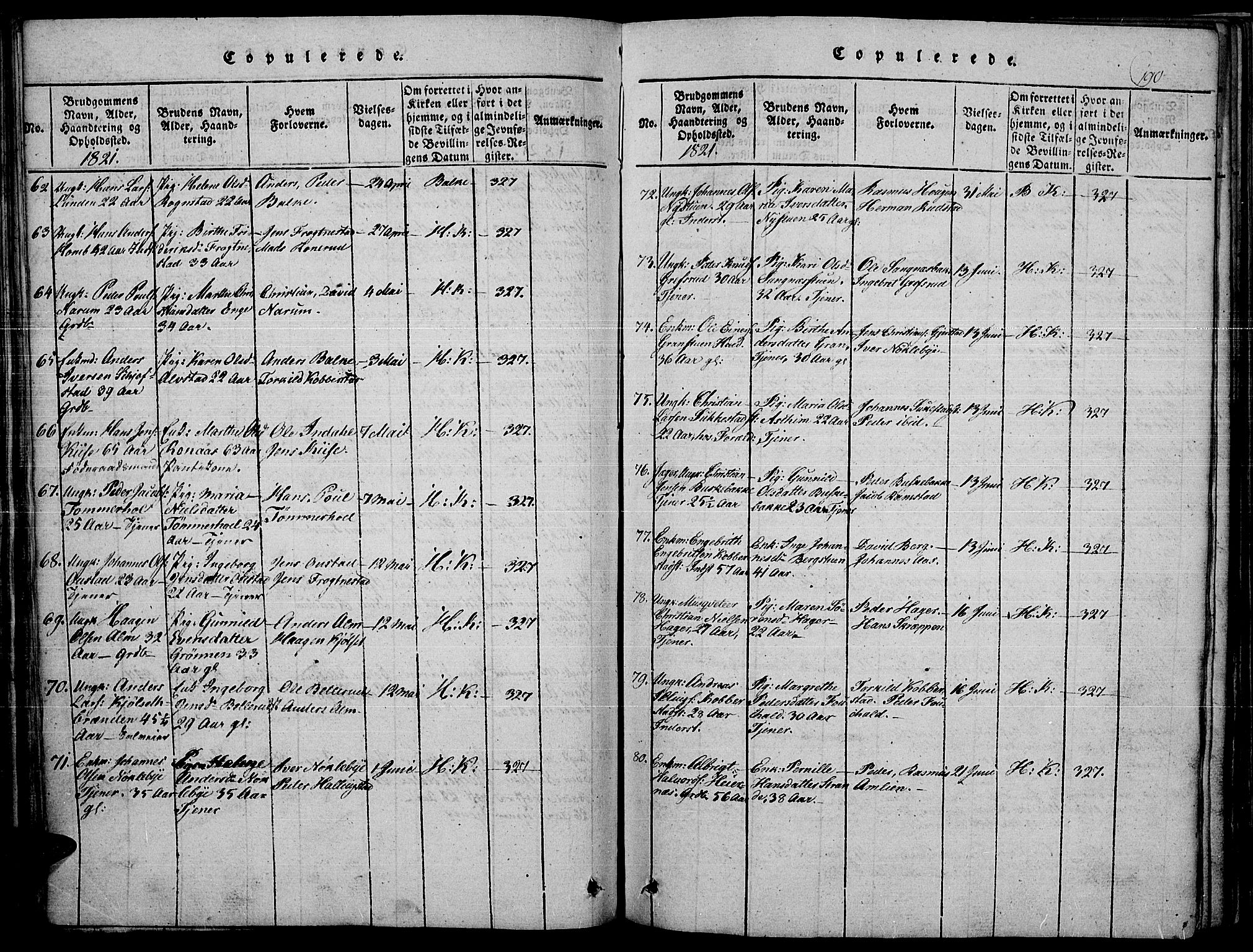 Toten prestekontor, SAH/PREST-102/H/Ha/Haa/L0010: Ministerialbok nr. 10, 1820-1828, s. 190