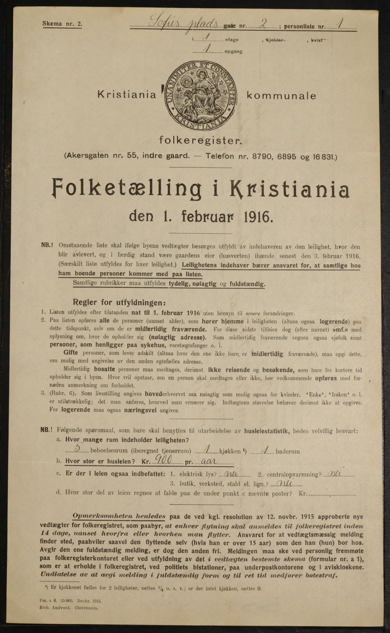 OBA, Kommunal folketelling 1.2.1916 for Kristiania, 1916, s. 101873