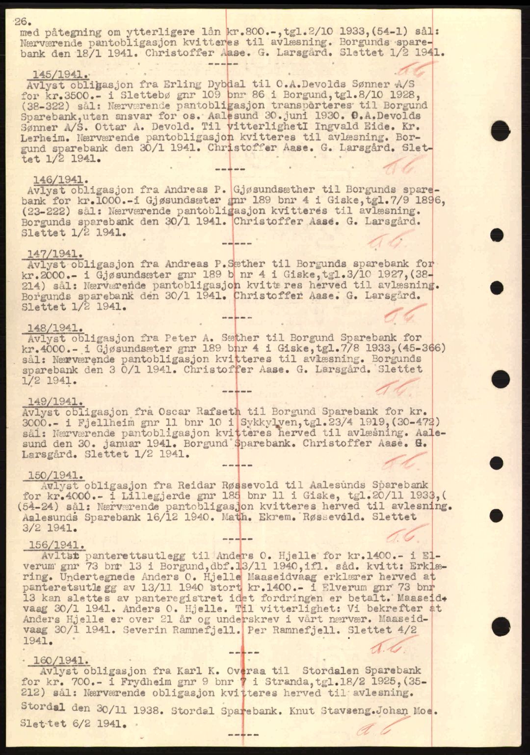 Nordre Sunnmøre sorenskriveri, SAT/A-0006/1/2/2C/2Ca: Pantebok nr. B1-6, 1938-1942, Dagboknr: 145/1941