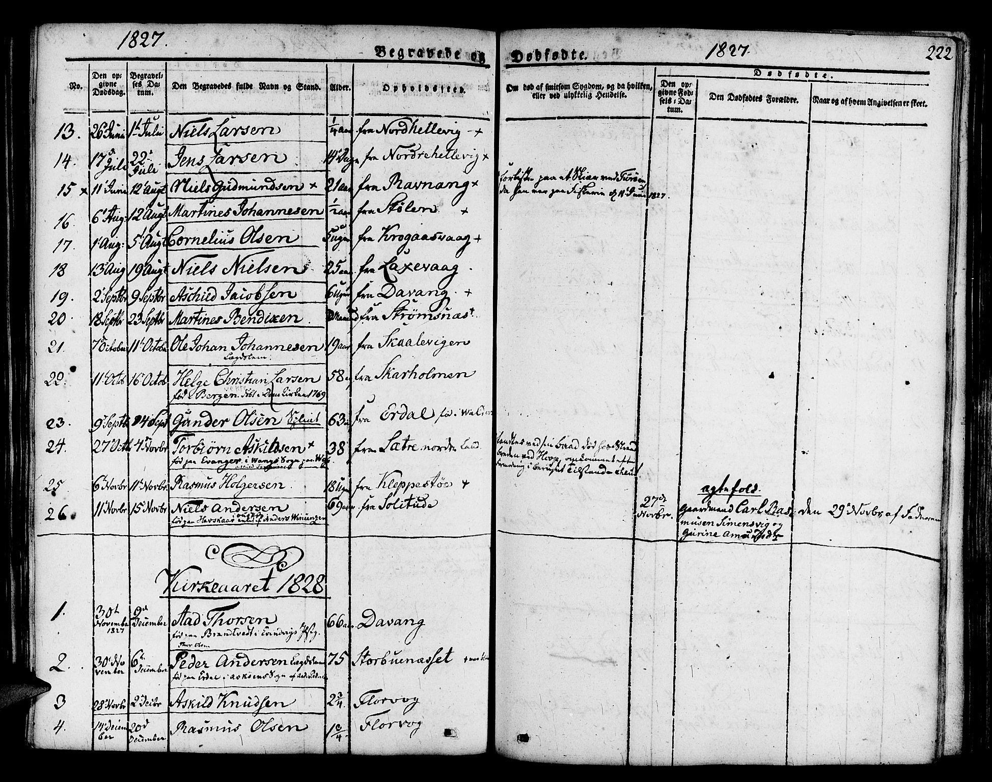 Askøy Sokneprestembete, AV/SAB-A-74101/H/Ha/Haa/Haaa/L0004: Ministerialbok nr. A 4, 1825-1845, s. 222