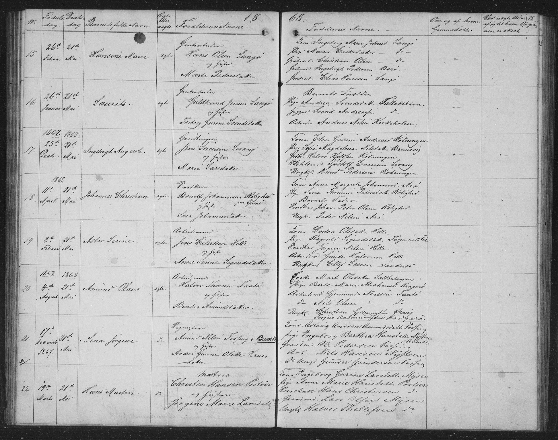Skåtøy kirkebøker, AV/SAKO-A-304/G/Ga/L0001: Klokkerbok nr. I 1, 1862-1872, s. 55